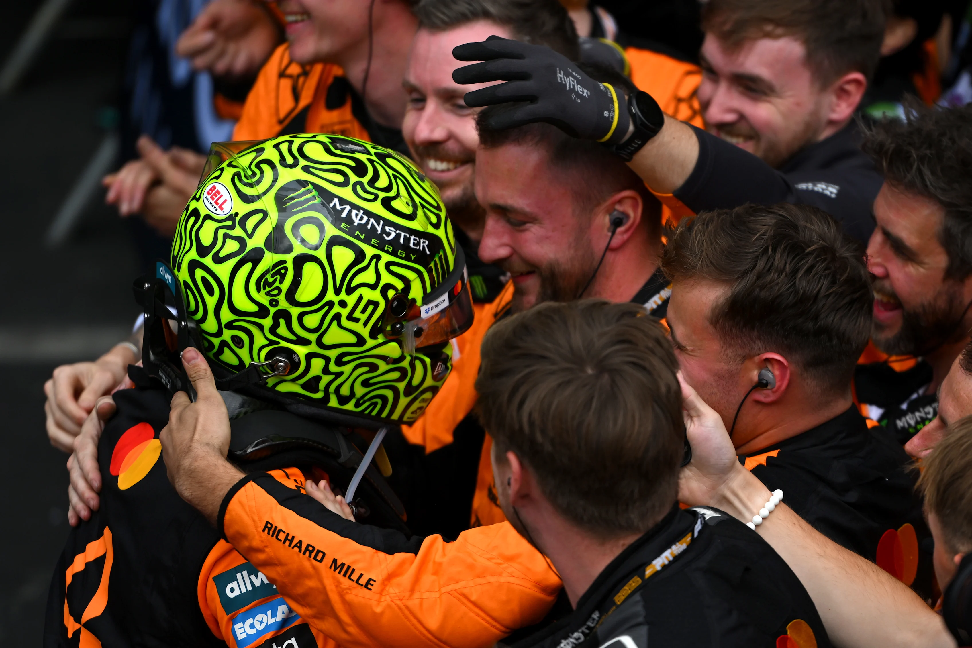 SAO PAULO, BRAZIL - NOVEMBER 09: Race winner Lando Norris of Great Britain and McLaren celebrates