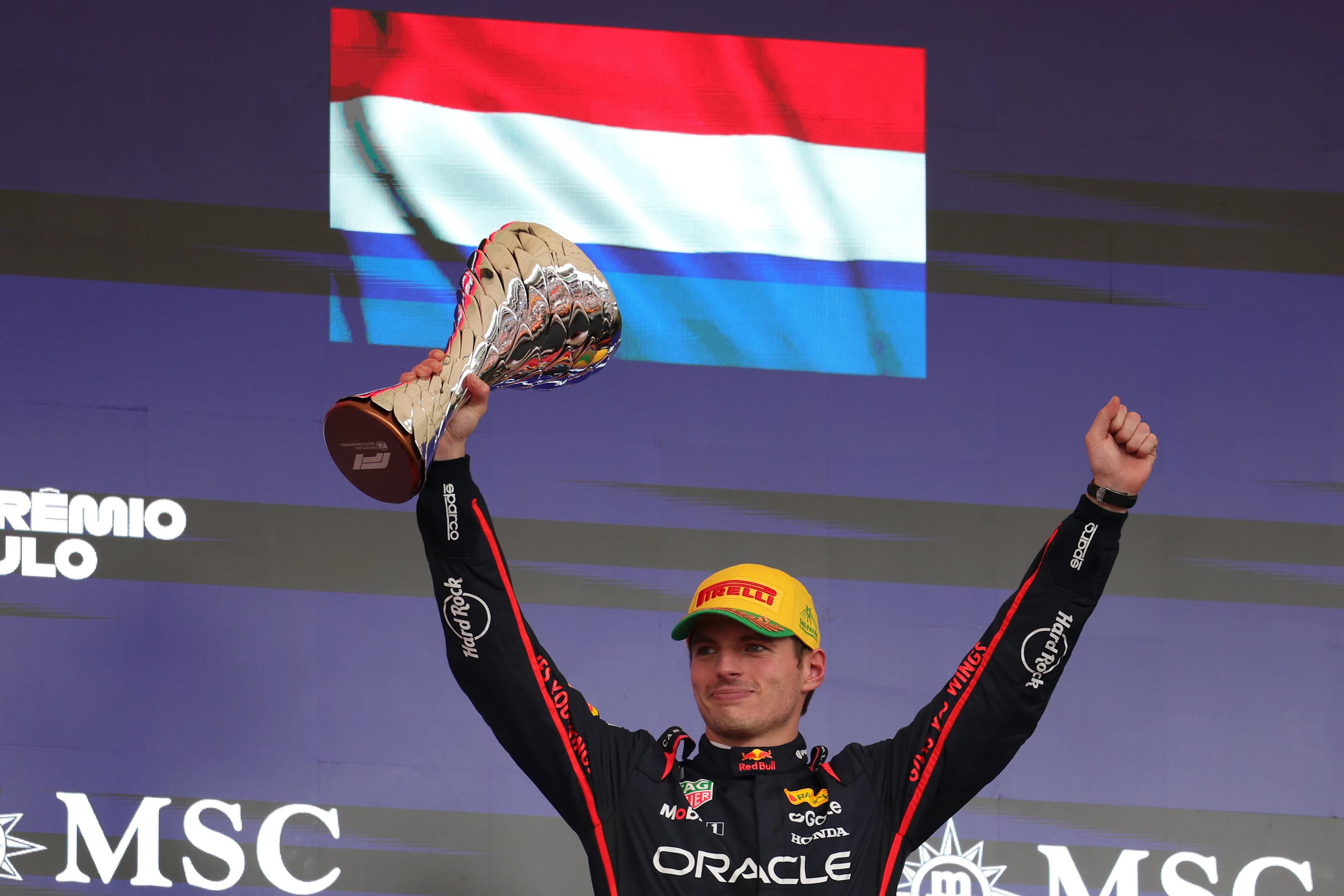 SAO PAULO, BRAZIL - NOVEMBER 09: Third placed Max Verstappen of the Netherlands and Oracle Red Bull