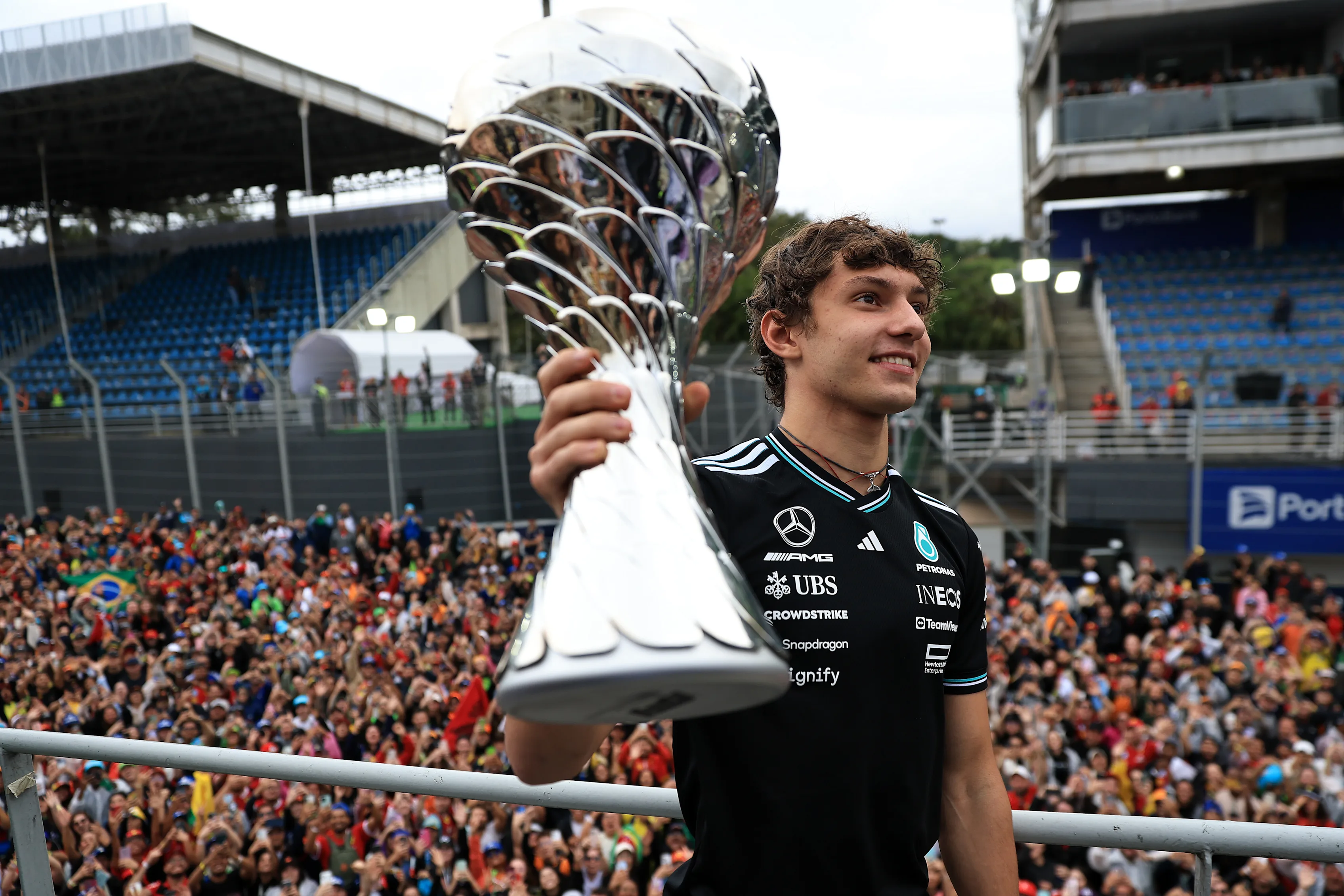 SAO PAULO, BRAZIL - NOVEMBER 09: Second placed Andrea Kimi Antonelli of Italy and Mercedes AMG