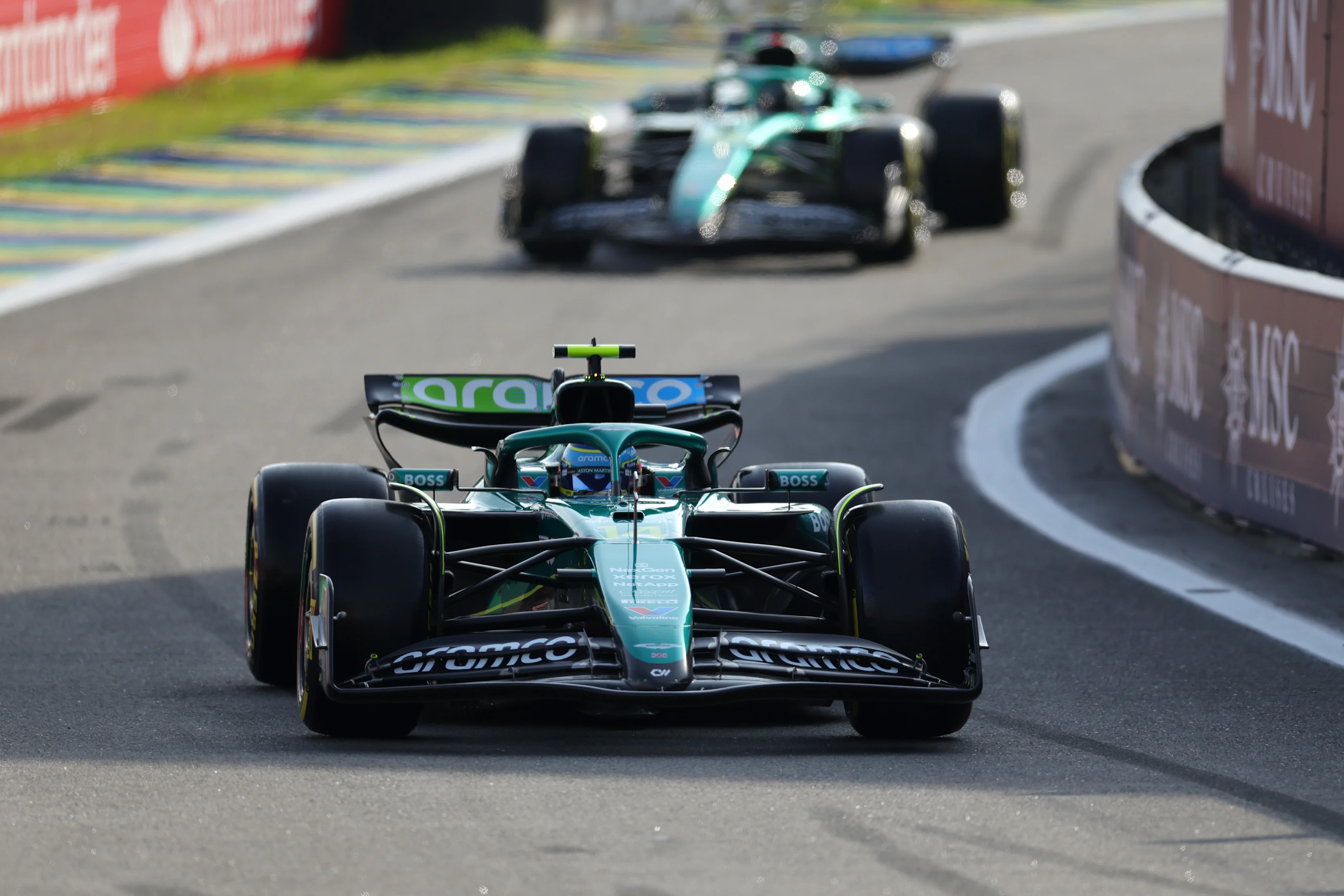 SAO PAULO, BRAZIL - NOVEMBER 07: Fernando Alonso of Spain driving the (14) Aston Martin F1 Team