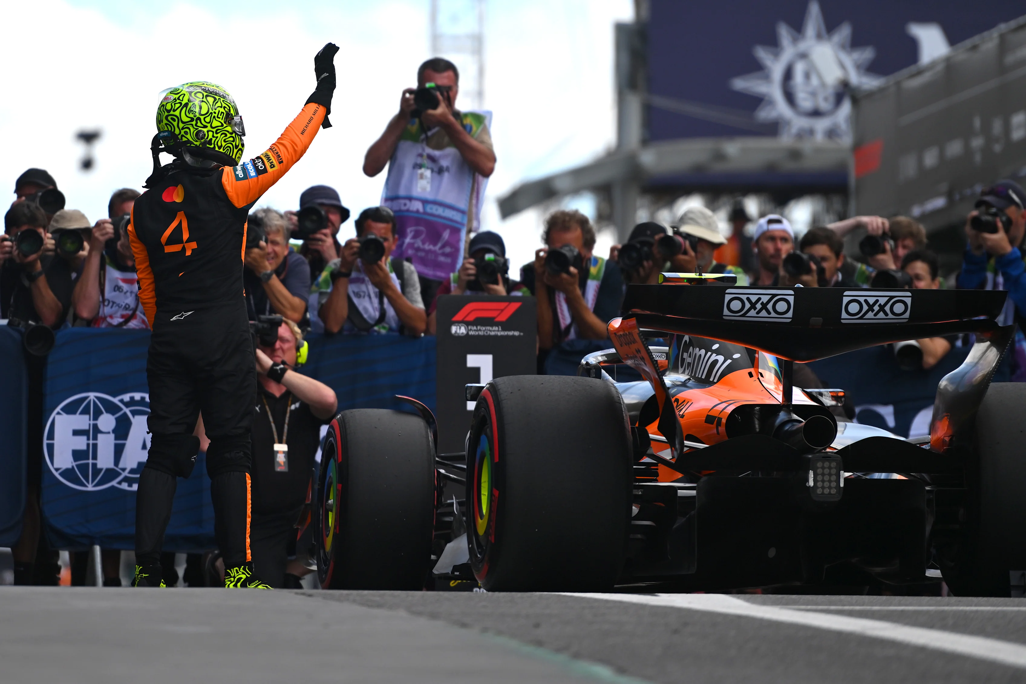 SAO PAULO, BRAZIL - NOVEMBER 08: Pole position qualifier Lando Norris of Great Britain and McLaren