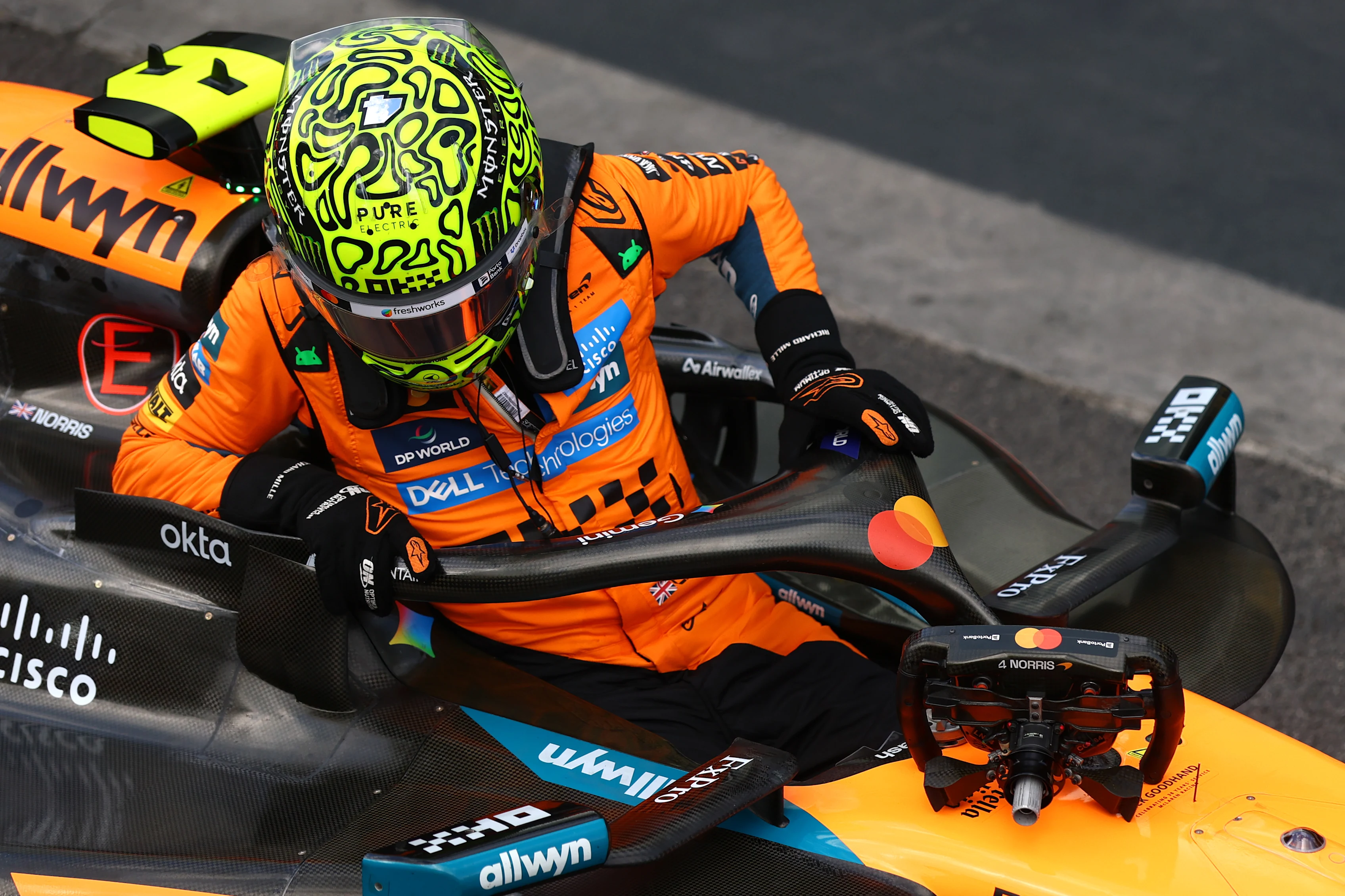 SAO PAULO, BRAZIL - NOVEMBER 08: Pole position qualifier Lando Norris of Great Britain and McLaren