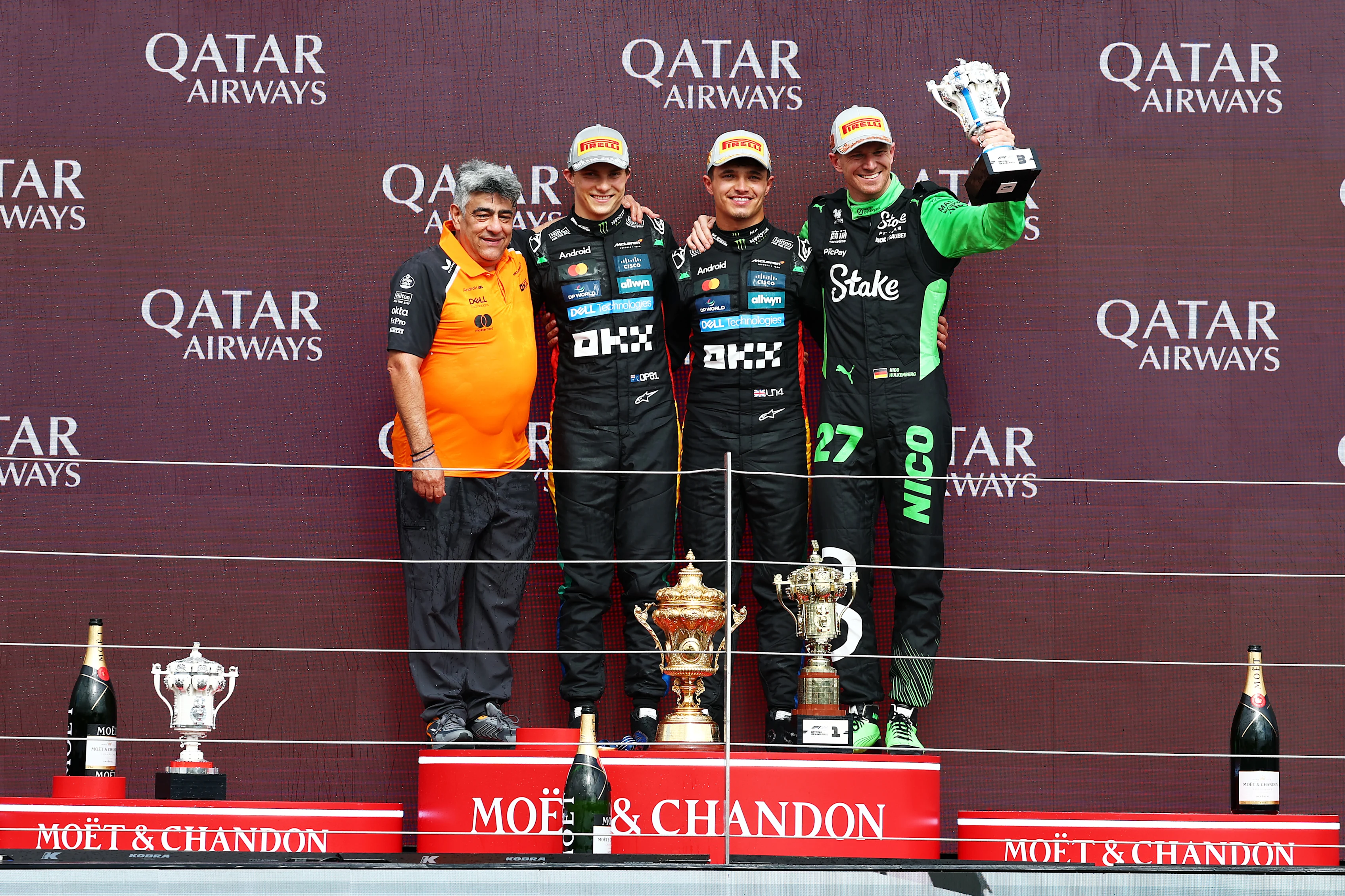 NORTHAMPTON, ENGLAND - JULY 06: Race winner Lando Norris of Great Britain and McLaren, Second