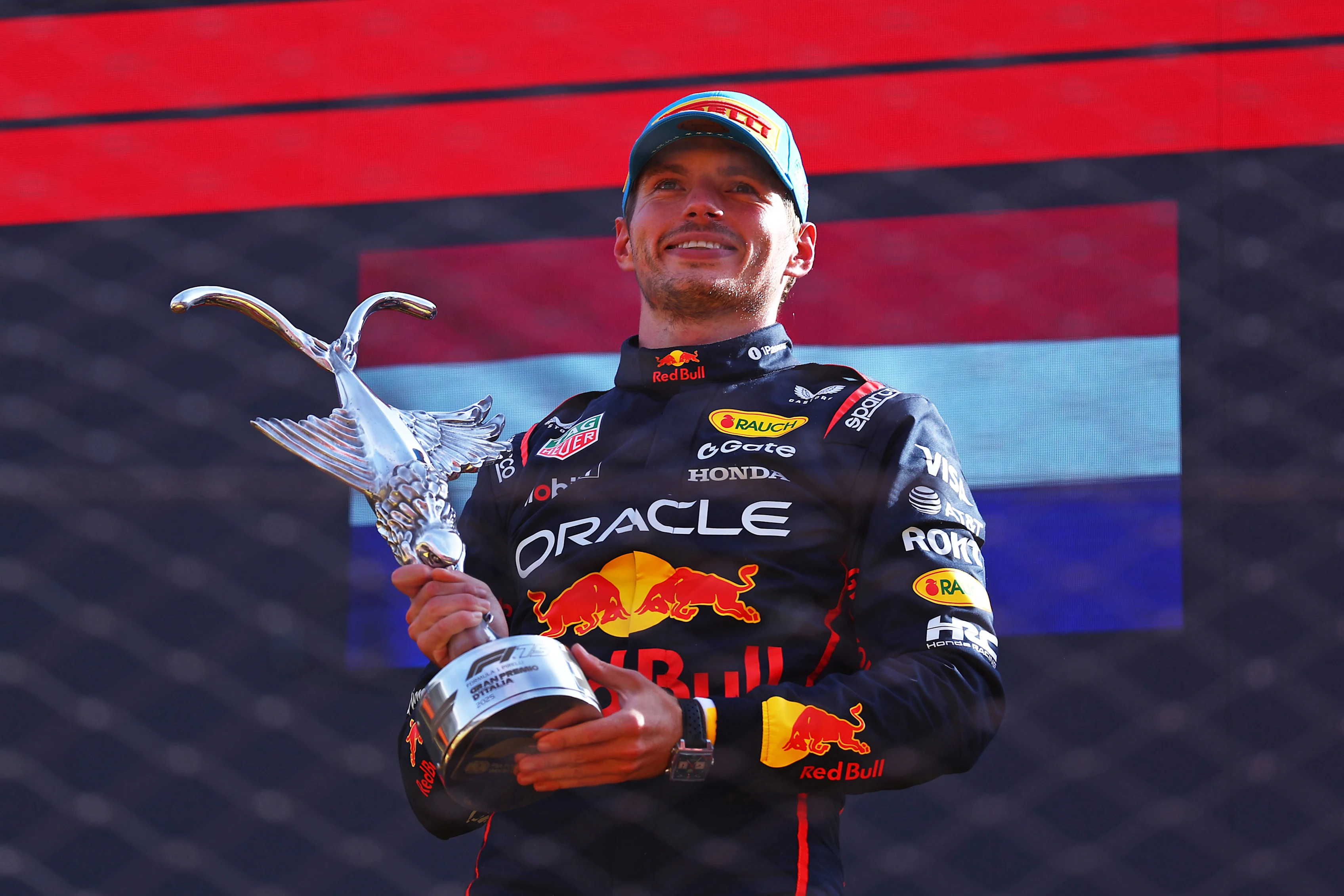 MONZA, ITALY - SEPTEMBER 07: Race winner Max Verstappen of the Netherlands and Oracle Red Bull