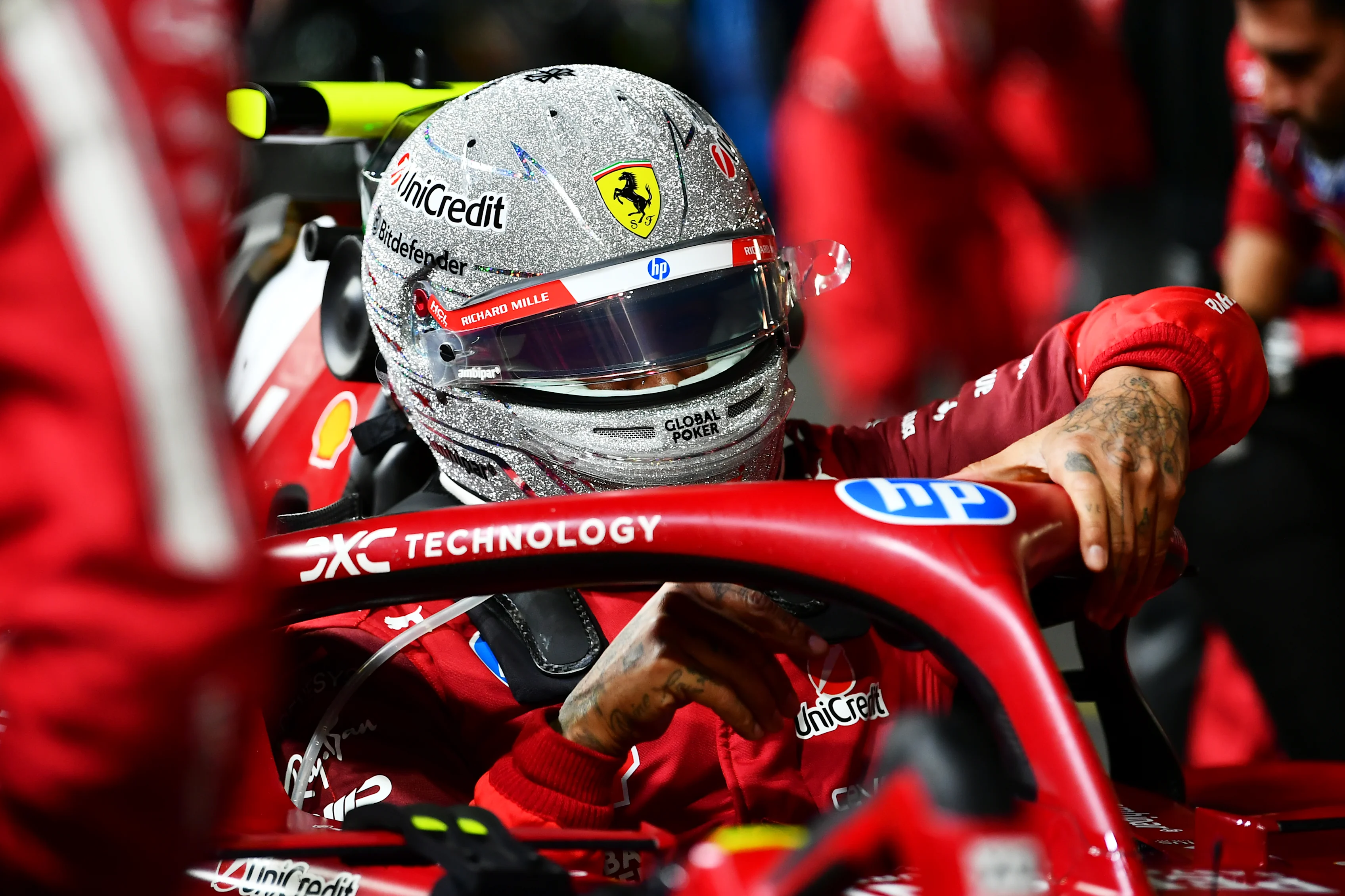 LAS VEGAS, NEVADA - NOVEMBER 22: Lewis Hamilton of Great Britain and Scuderia Ferrari on the grid