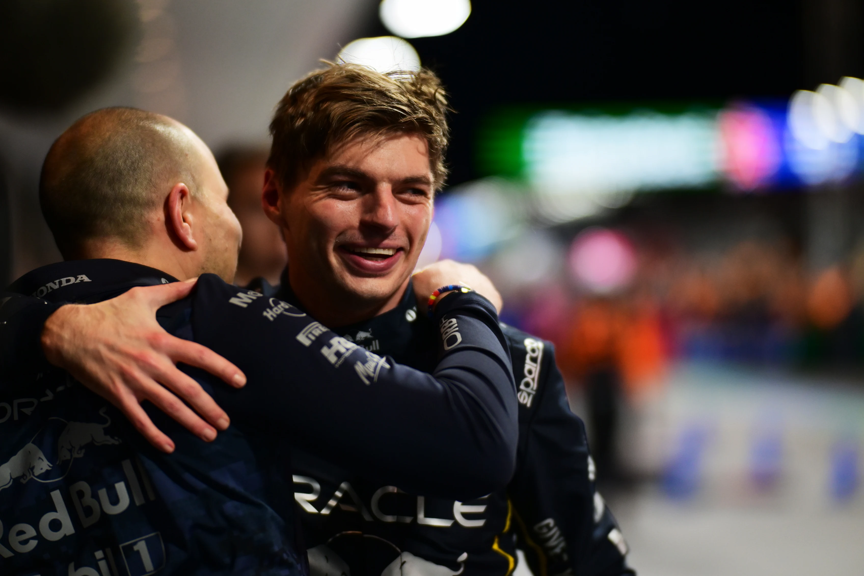 LAS VEGAS, NEVADA - NOVEMBER 22: Race winner Max Verstappen of the Netherlands and Oracle Red Bull