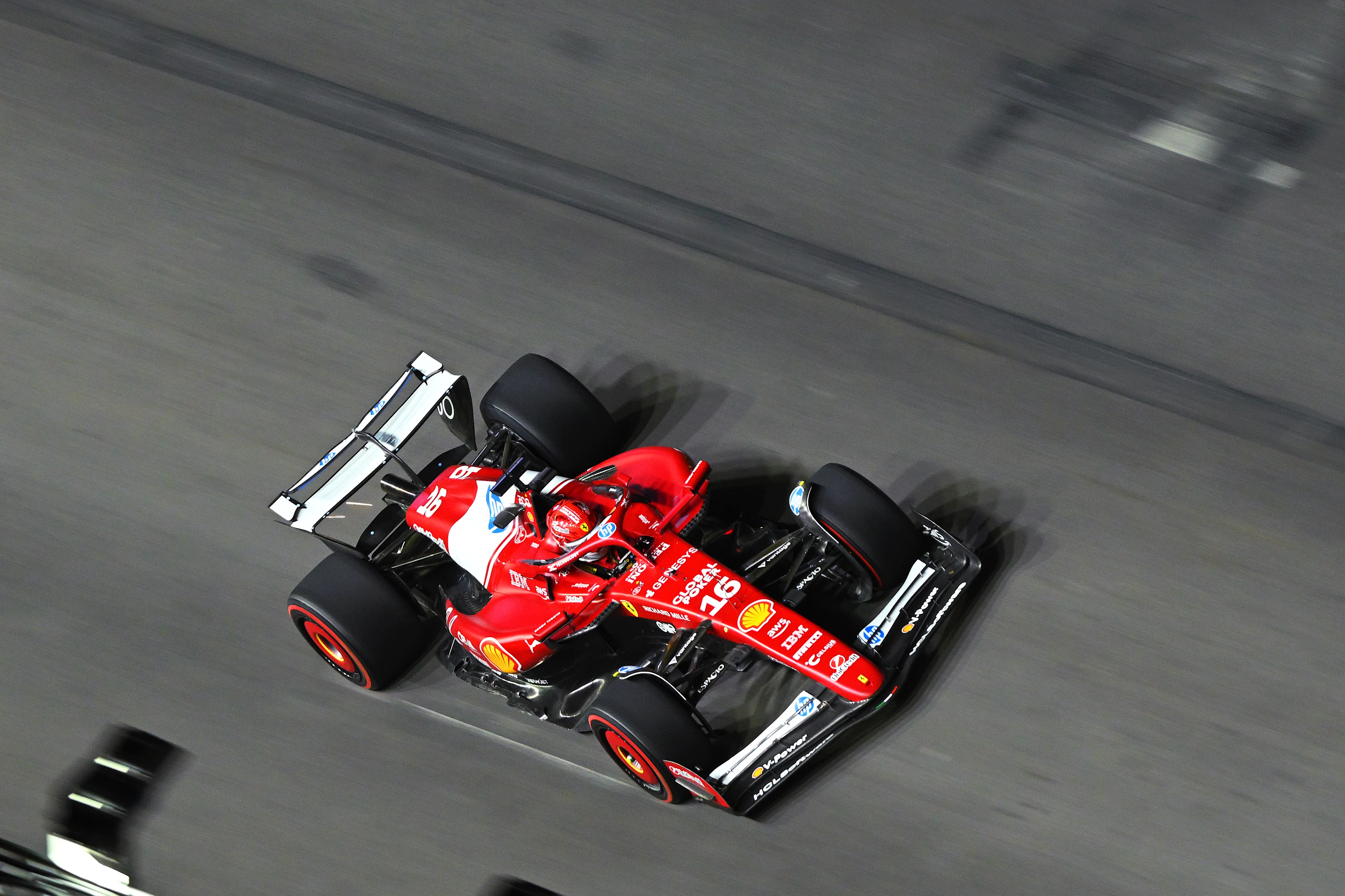 LAS VEGAS, NEVADA - NOVEMBER 20: Charles Leclerc of Monaco driving the (16) Scuderia Ferrari SF-25