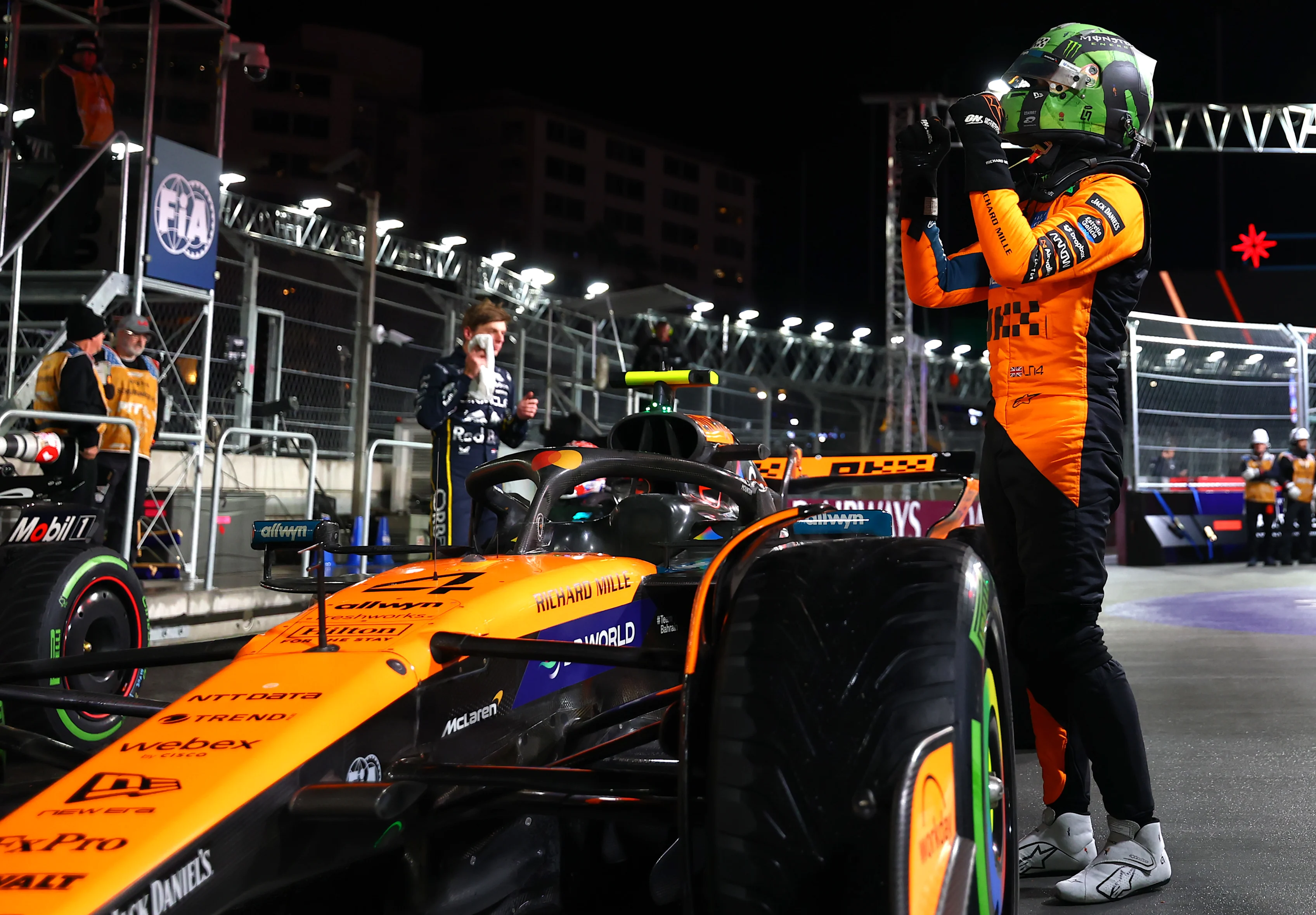 LAS VEGAS, NEVADA - NOVEMBER 21: Pole position qualifier Lando Norris of Great Britain and McLaren