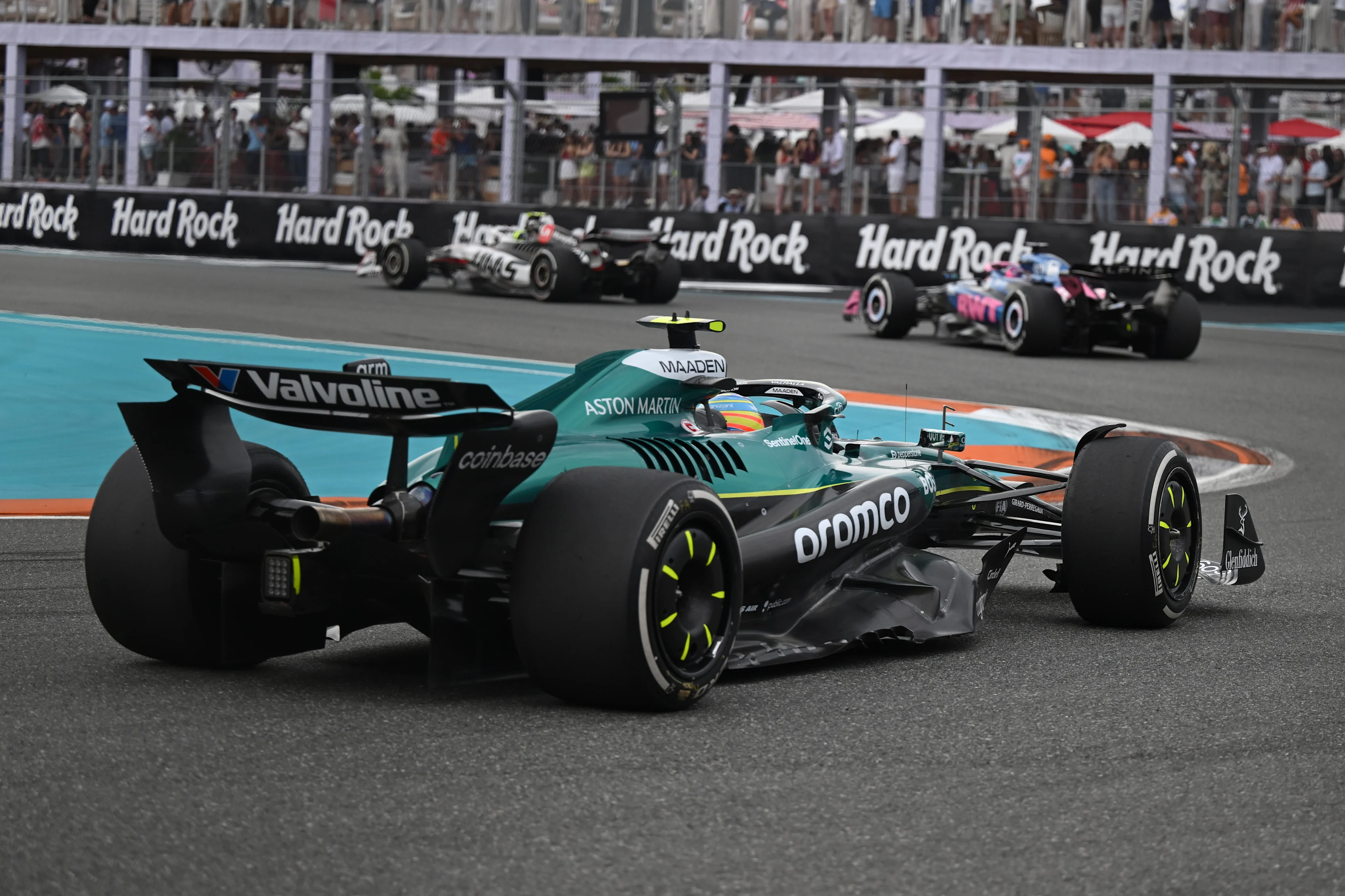 MIAMI, FLORIDA - MAY 04: Fernando Alonso of Spain driving the (14) Aston Martin F1 Team AMR25