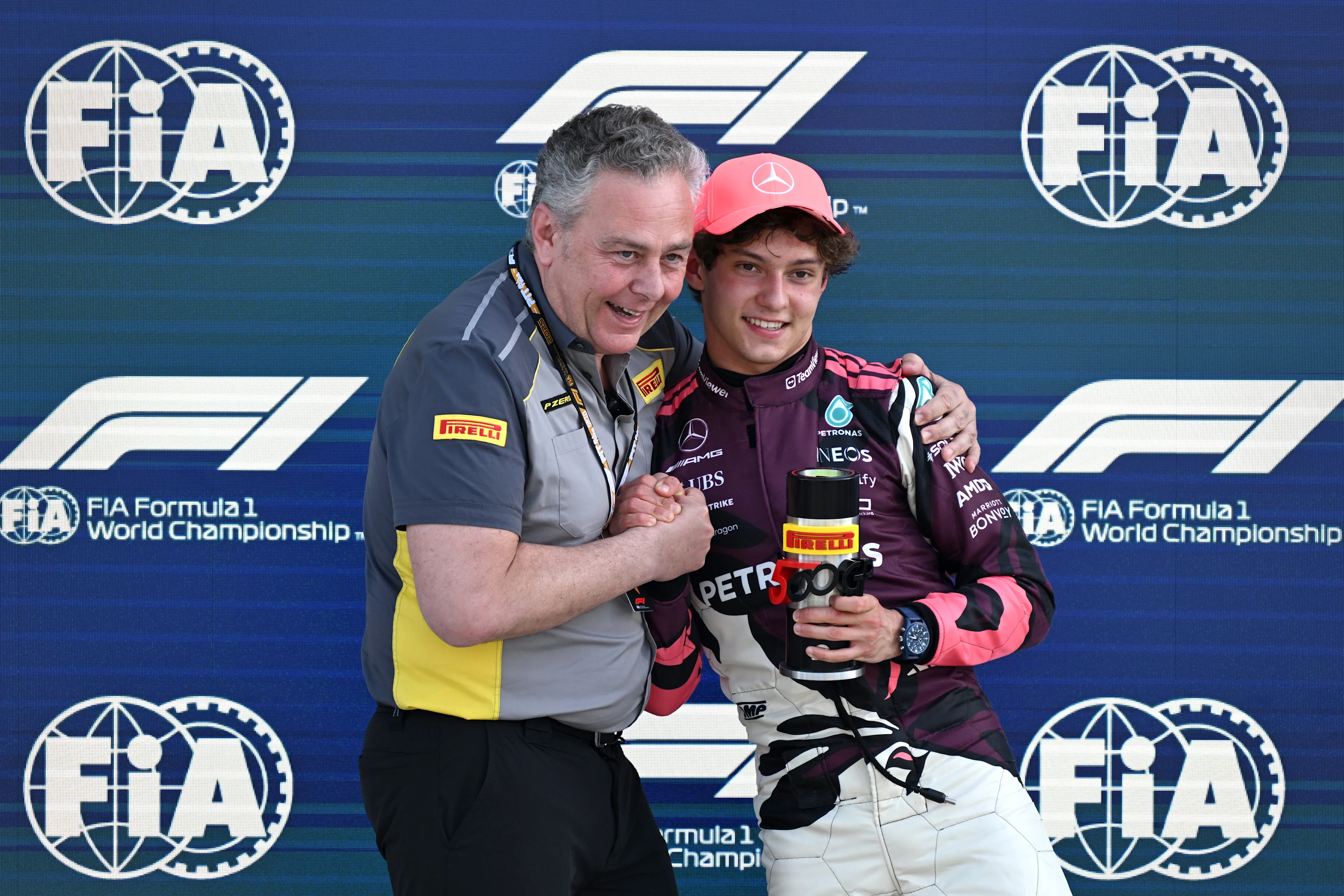 MIAMI, FLORIDA - MAY 02: Sprint Pole qualifier Andrea Kimi Antonelli of Italy and Mercedes AMG