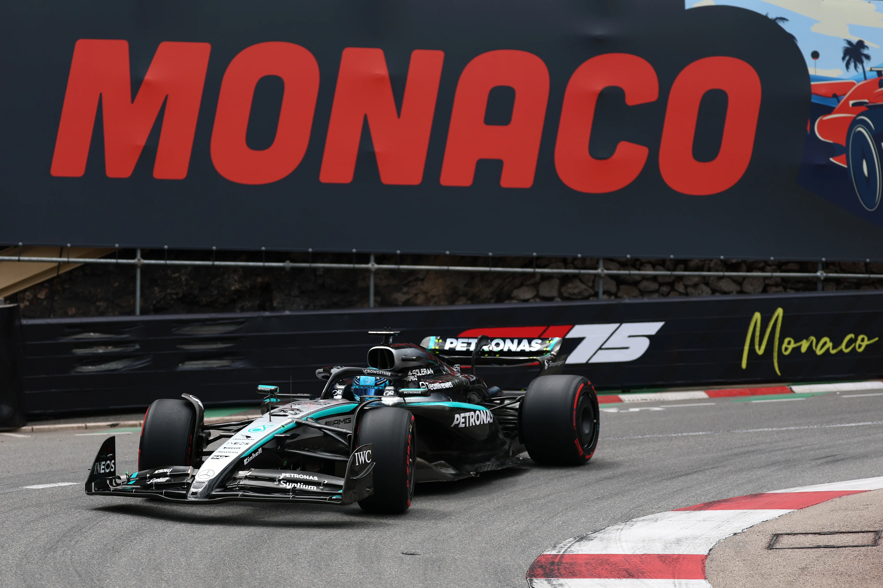 MONTE-CARLO, MONACO - MAY 22: George Russell of Great Britain and Mercedes AMG Petronas F1 Team