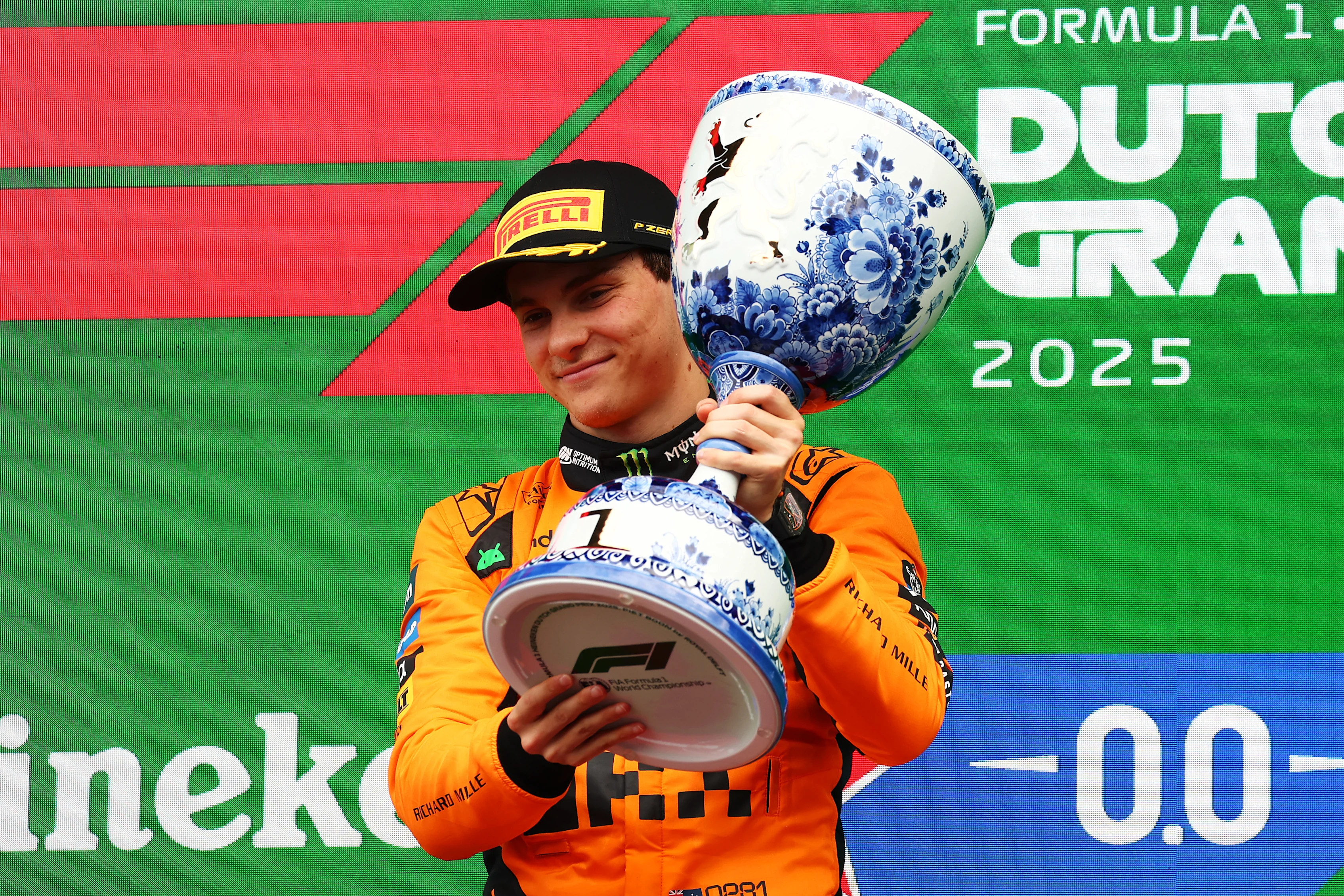 ZANDVOORT, NETHERLANDS - AUGUST 31: Race winner Oscar Piastri of Australia and McLaren celebrates