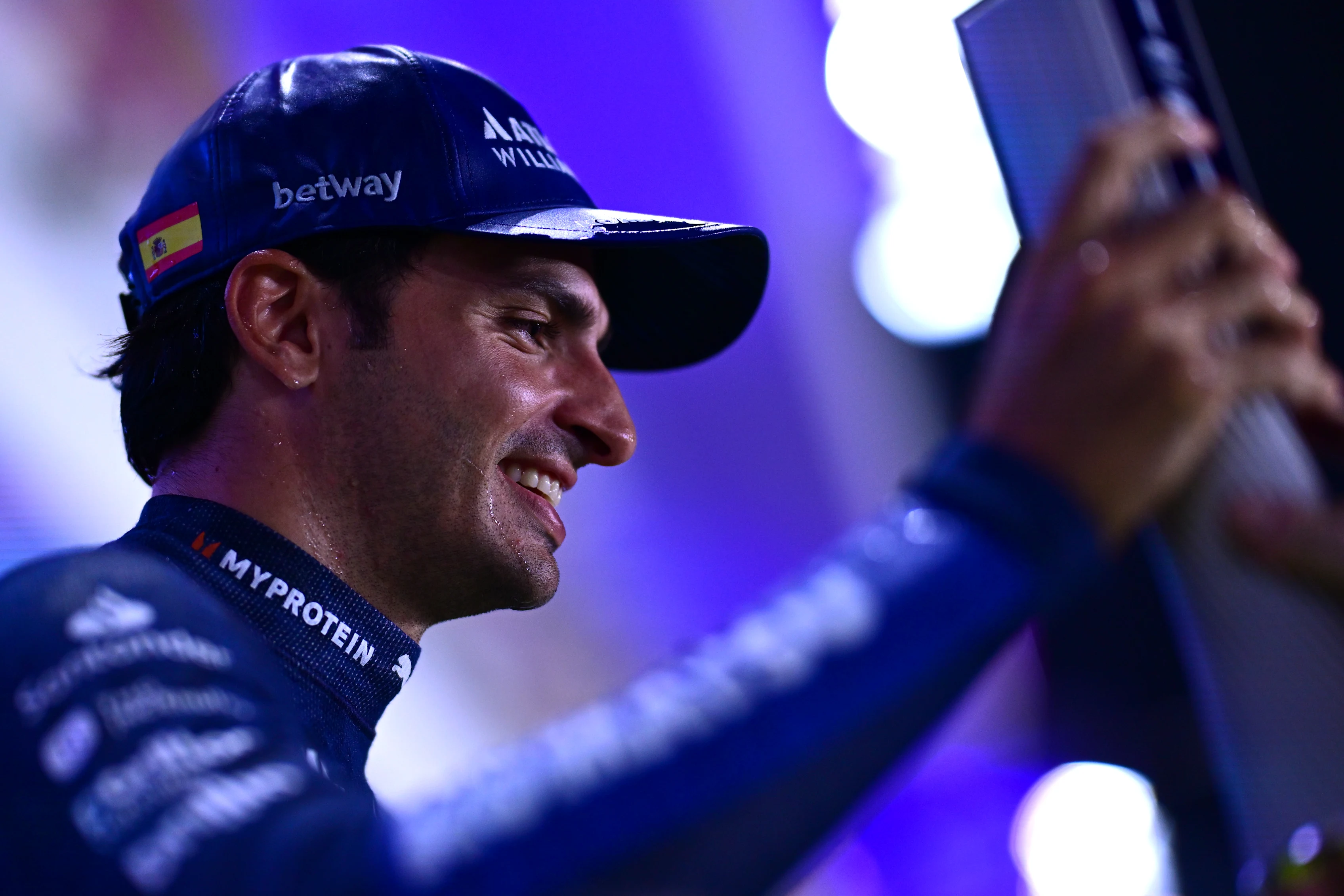 LUSAIL CITY, QATAR - NOVEMBER 30: Third placed Carlos Sainz of Spain and Williams celebrates with