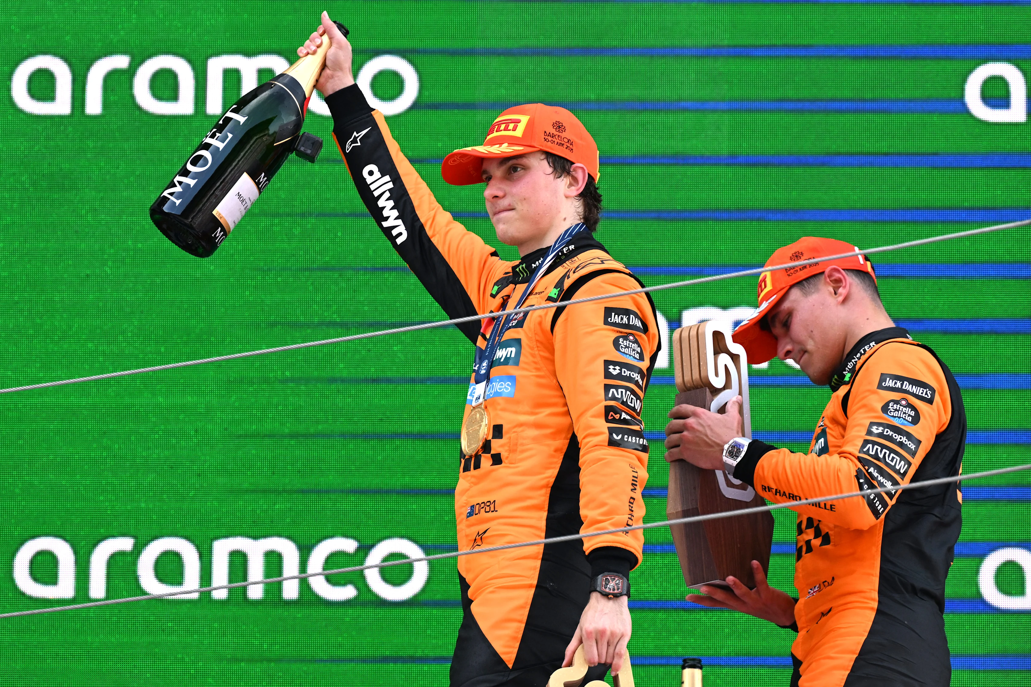 BARCELONA, SPAIN - JUNE 01: Race winner Oscar Piastri of Australia and McLaren and Second placed