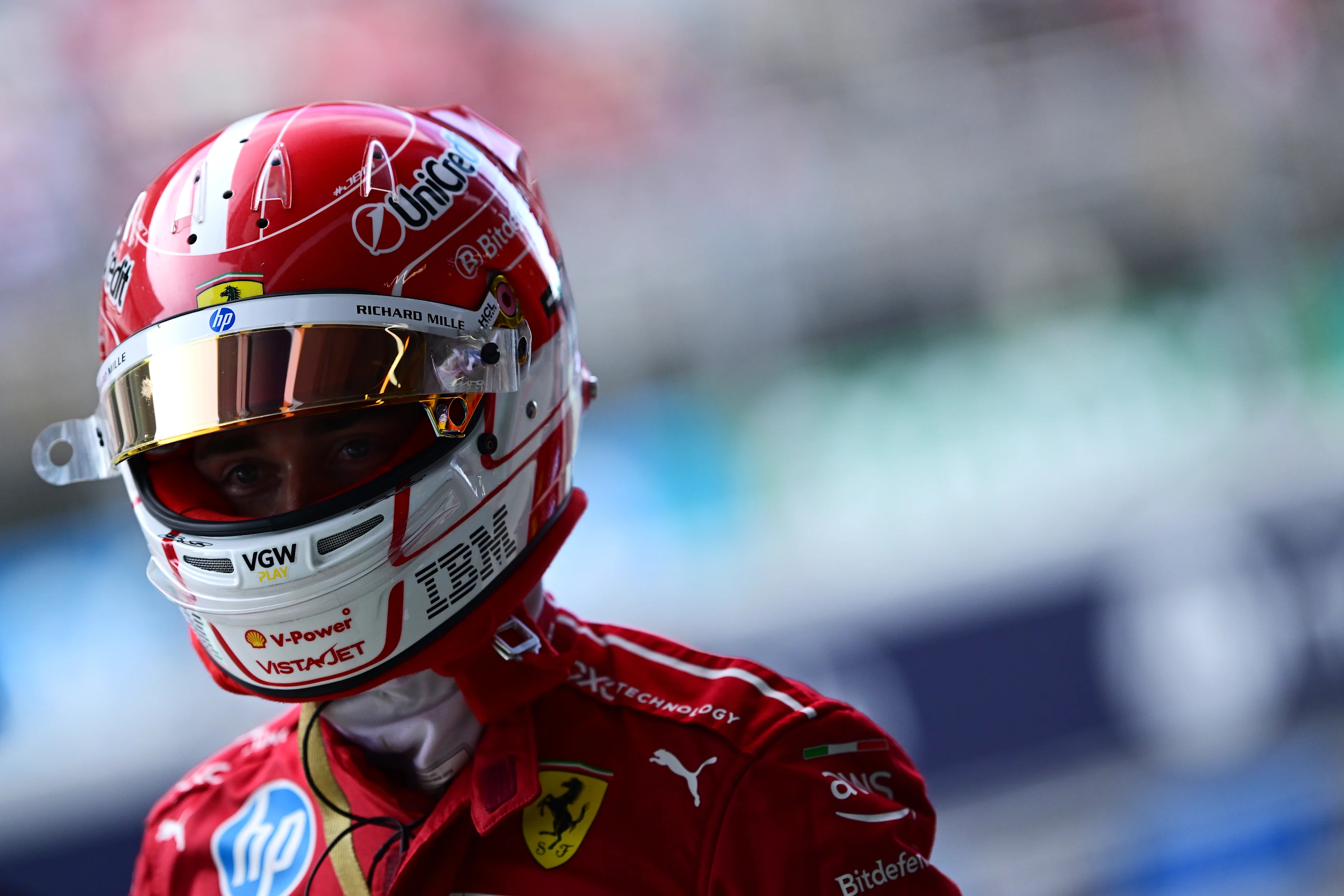 BARCELONA, SPAIN - MAY 31: Seventh placed qualifier Charles Leclerc of Monaco and Scuderia Ferrari looks on during qualifying ahead of the F1 Grand Prix of Spain at Circuit de Barcelona-Catalunya on May 31, 2025 in Barcelona, Spain. (Photo by Mario Renzi - Formula 1/Formula 1 via Getty Images)