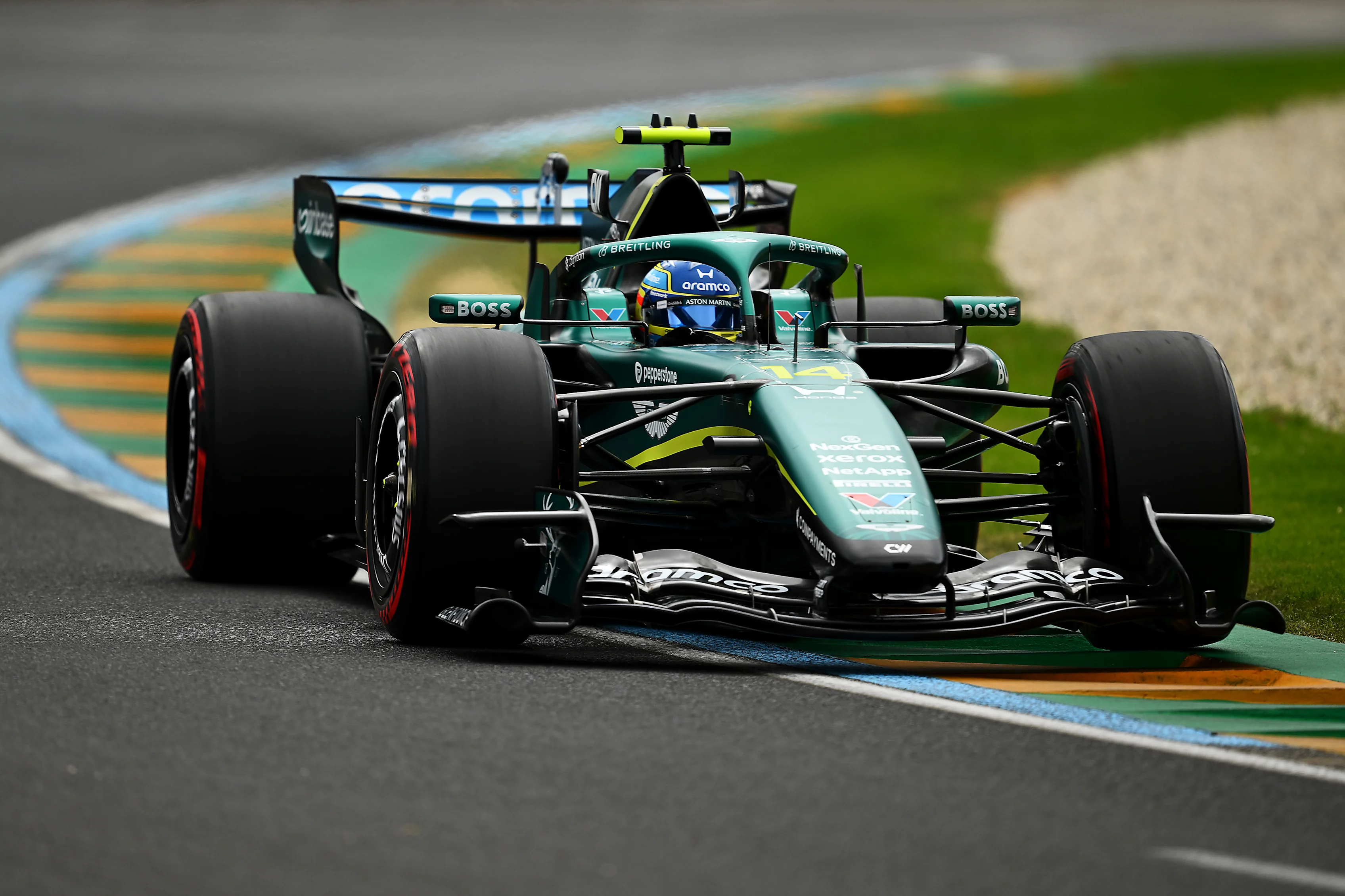 MELBOURNE, AUSTRALIA - MARCH 07: Fernando Alonso of Spain driving the (14) Aston Martin F1 Team