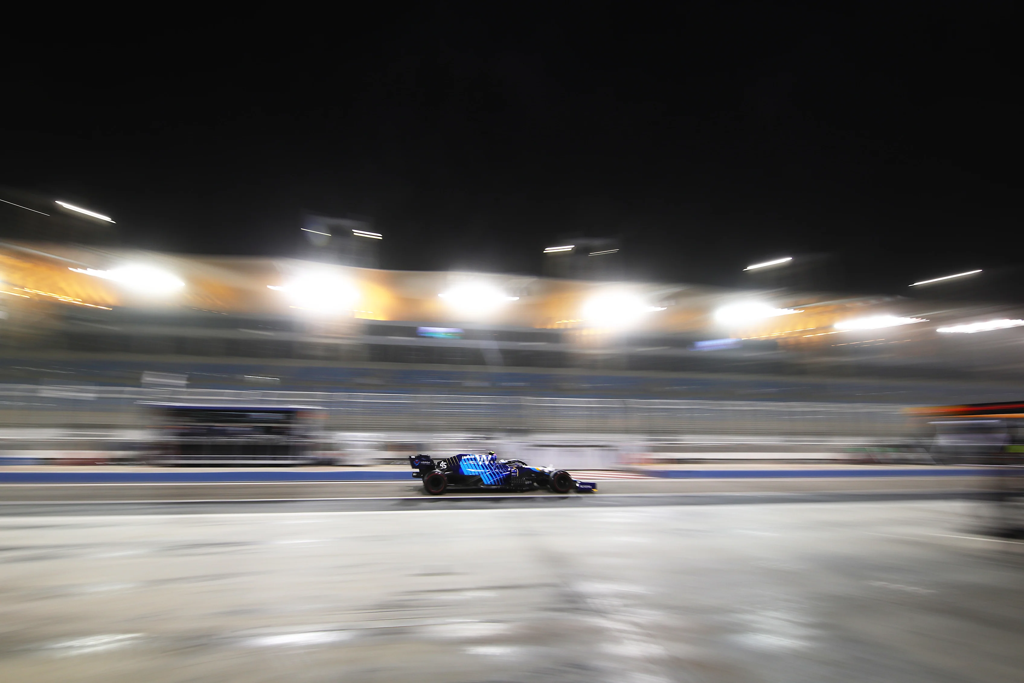 BAHRAIN, BAHRAIN - MARCH 12: Roy Nissany of Israel driving the (45) Williams Racing FW43B Mercedes in the Pitlane during Day One of F1 Testing at Bahrain International Circuit on March 12, 2021 in Bahrain, Bahrain. (Photo by Mark Thompson/Getty Images)