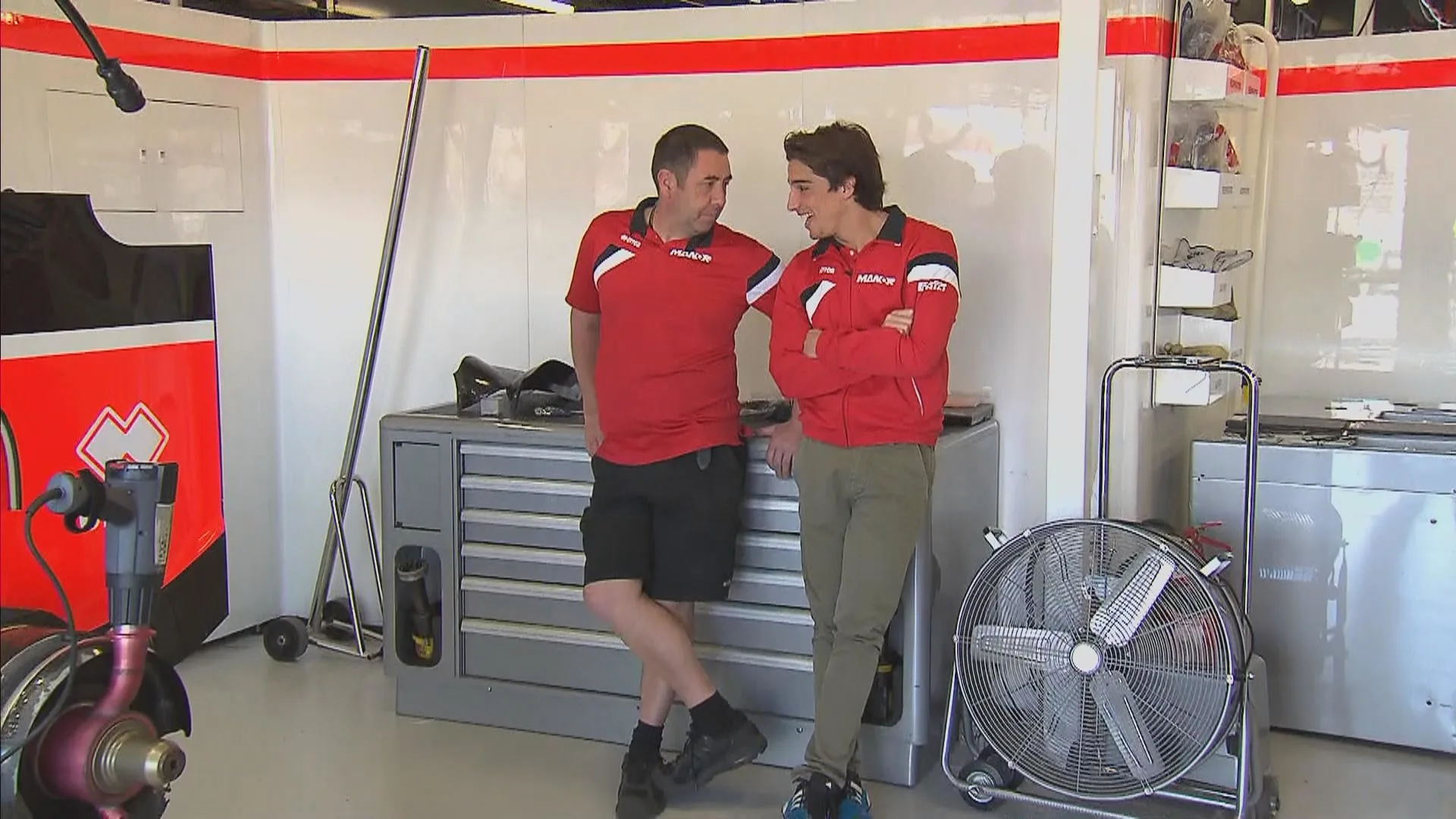 Roberto Merhi in the Marussia garage