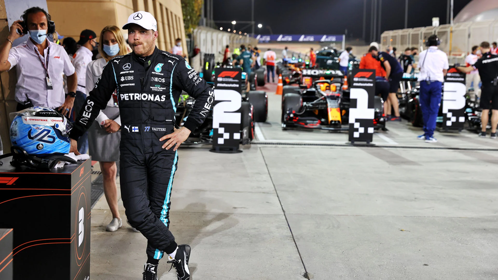Valtteri Bottas (FIN) Mercedes AMG F1 in qualifying parc ferme.
27.03.2021. Formula 1 World Championship, Rd 1, Bahrain Grand Prix, Sakhir, Bahrain, Qualifying Day.
- www.xpbimages.com, EMail: requests@xpbimages.com © Copyright: 
FIA Pool Image for Editorial Use Only
