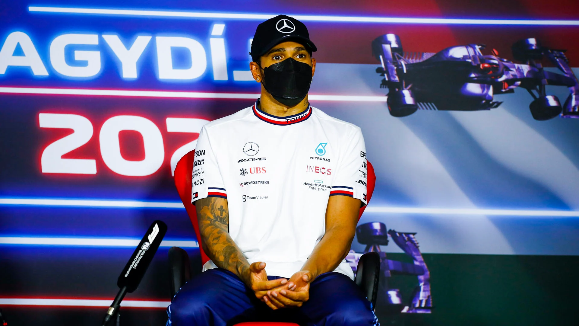 HAMILTON Lewis (gbr), Mercedes AMG F1 GP W12 E Performance, portrait, press conference during the