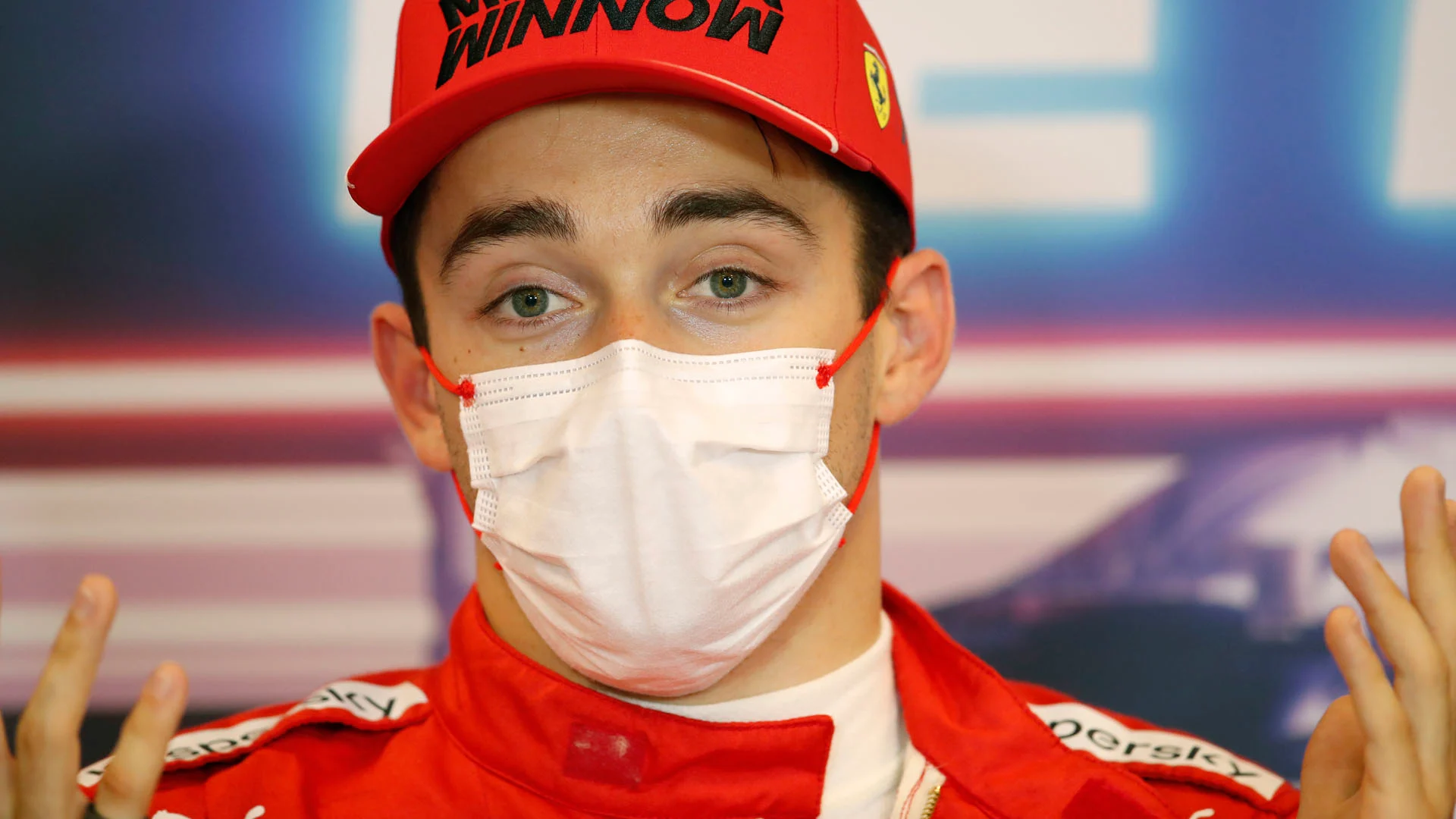 Pole man Charles Leclerc, Ferrari, in the post Qualifying Press Conference