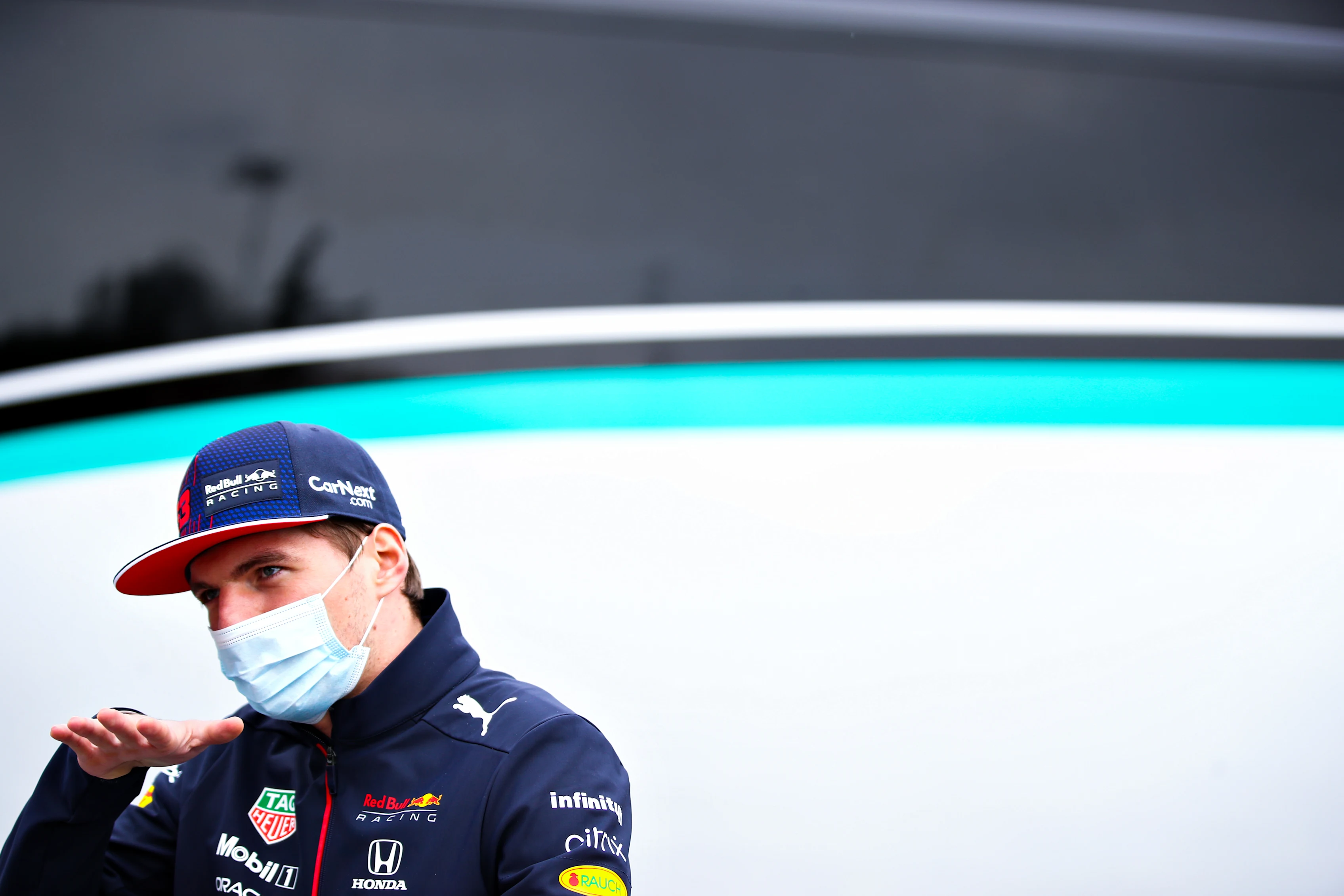 IMOLA, ITALY - APRIL 15: Max Verstappen of Netherlands and Red Bull Racing talks to the media in