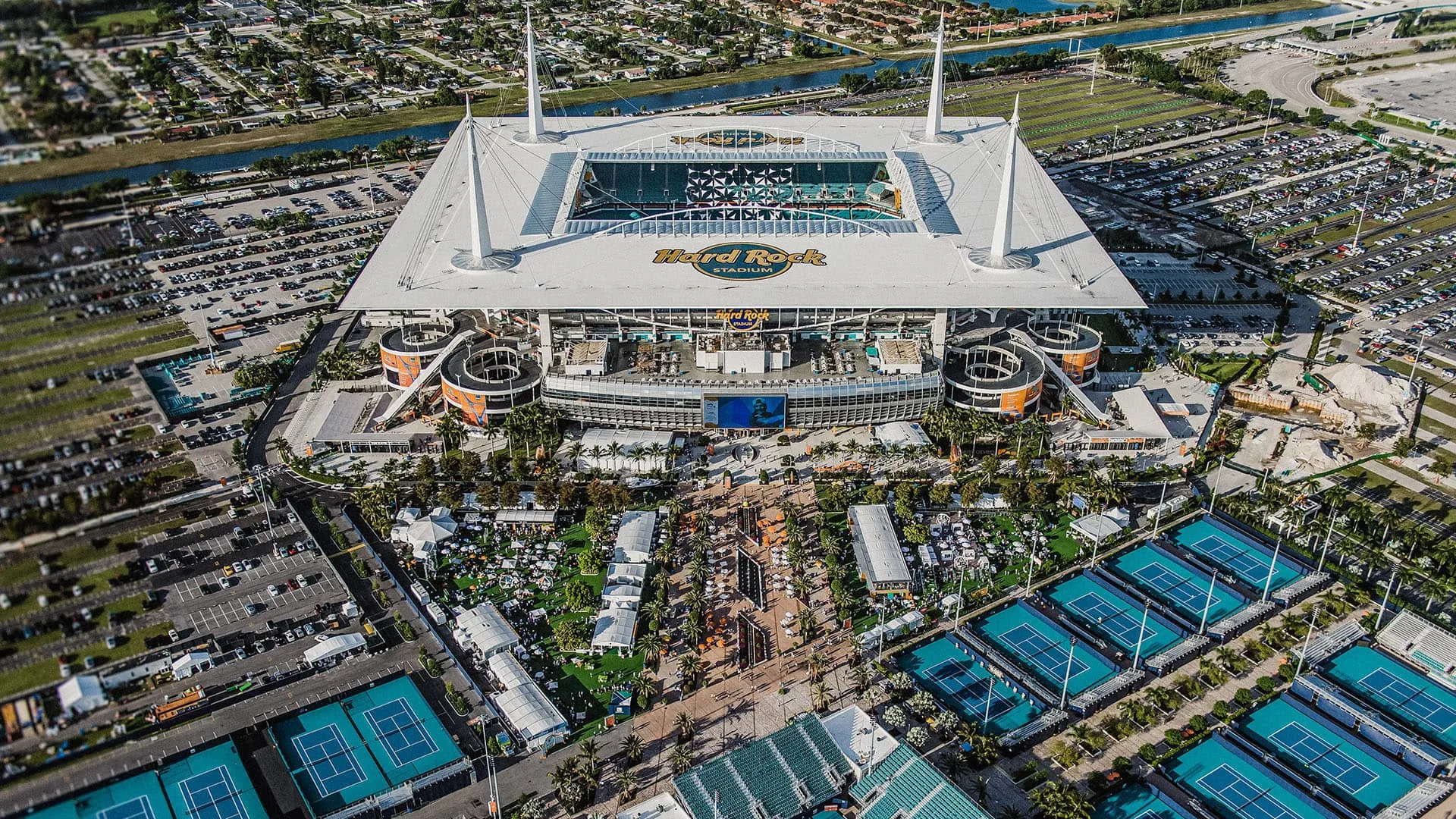 A general view of the tennis campus of the 2019 Miami Open at Hard Rock Stadium. (Miami