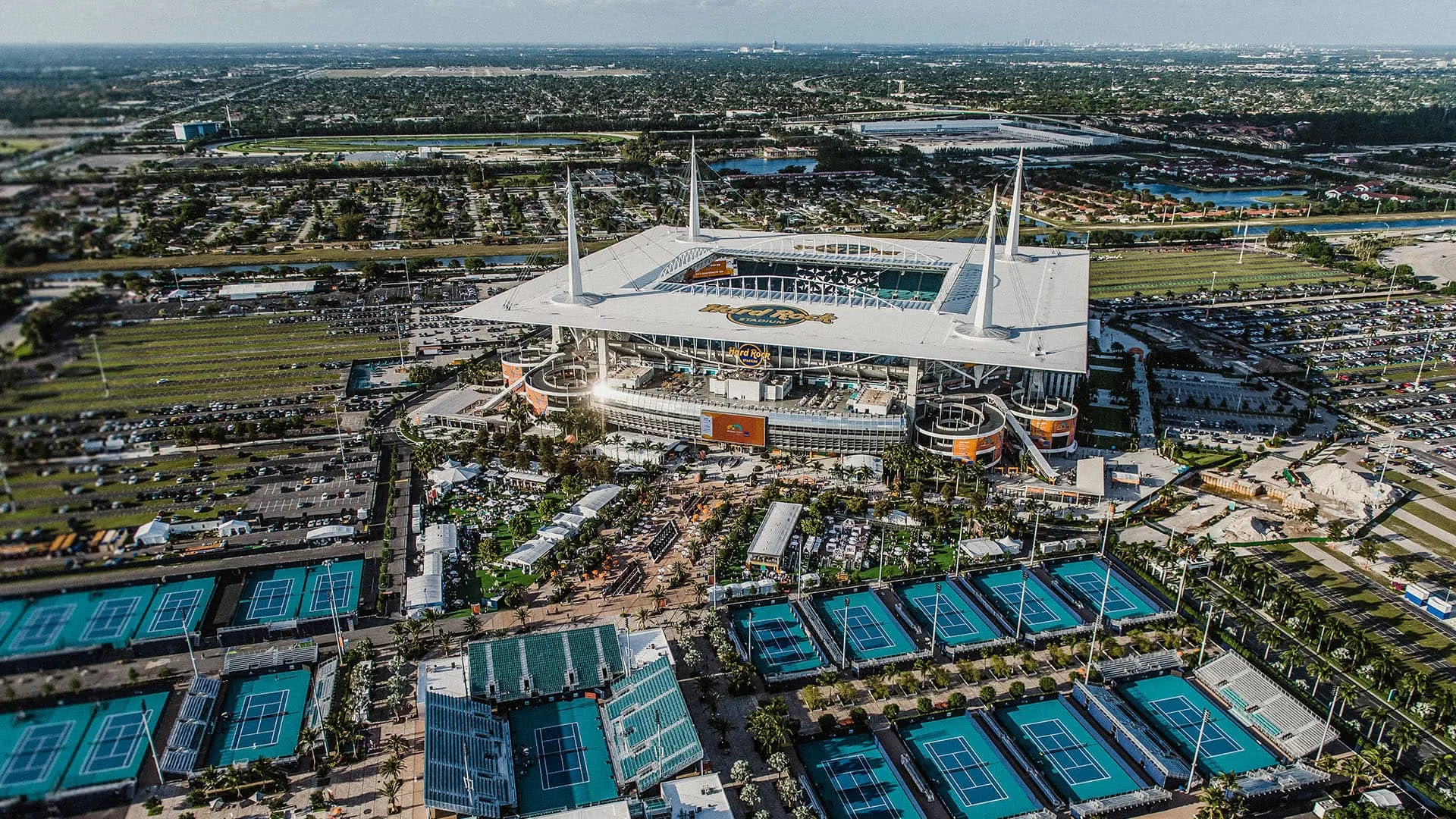 A general view of the tennis campus of the 2019 Miami Open at Hard Rock Stadium. (Miami