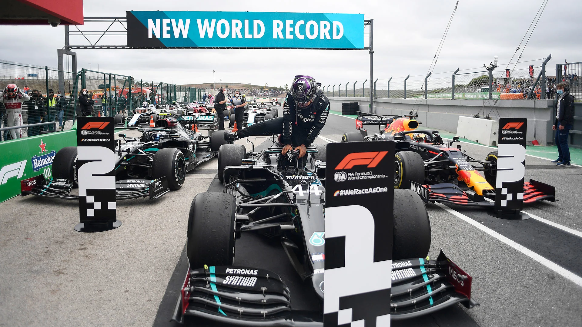 PORTIMAO, PORTUGAL - OCTOBER 25: Race winner Lewis Hamilton of Great Britain and Mercedes GP
