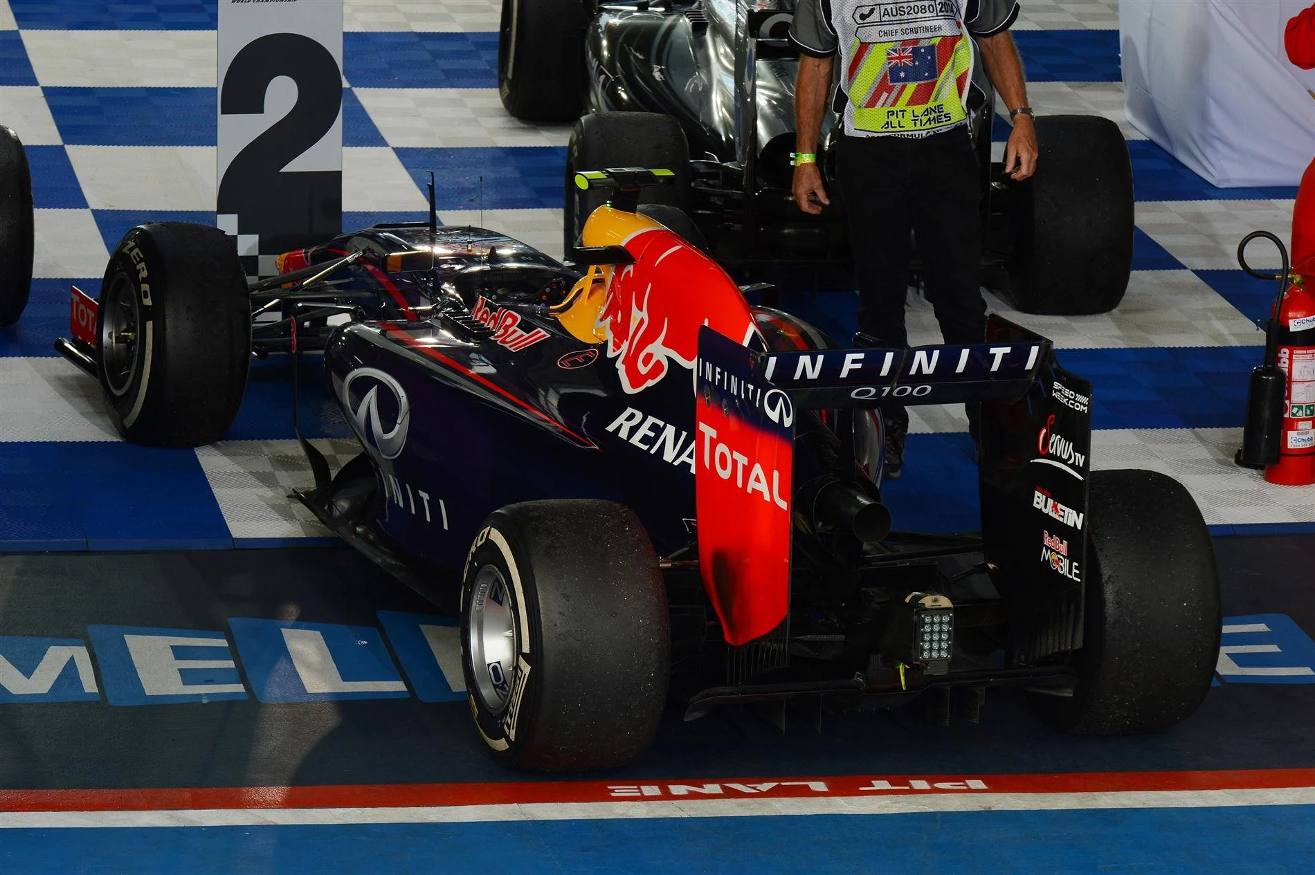 The car of Daniel Ricciardo (AUS) Red Bull Racing RB10 in parc ferme. Formula One World Championship, Rd1, Australian Grand Prix, Race, Albert Park, Melbourne, Australia, Sunday, 16 March 2014