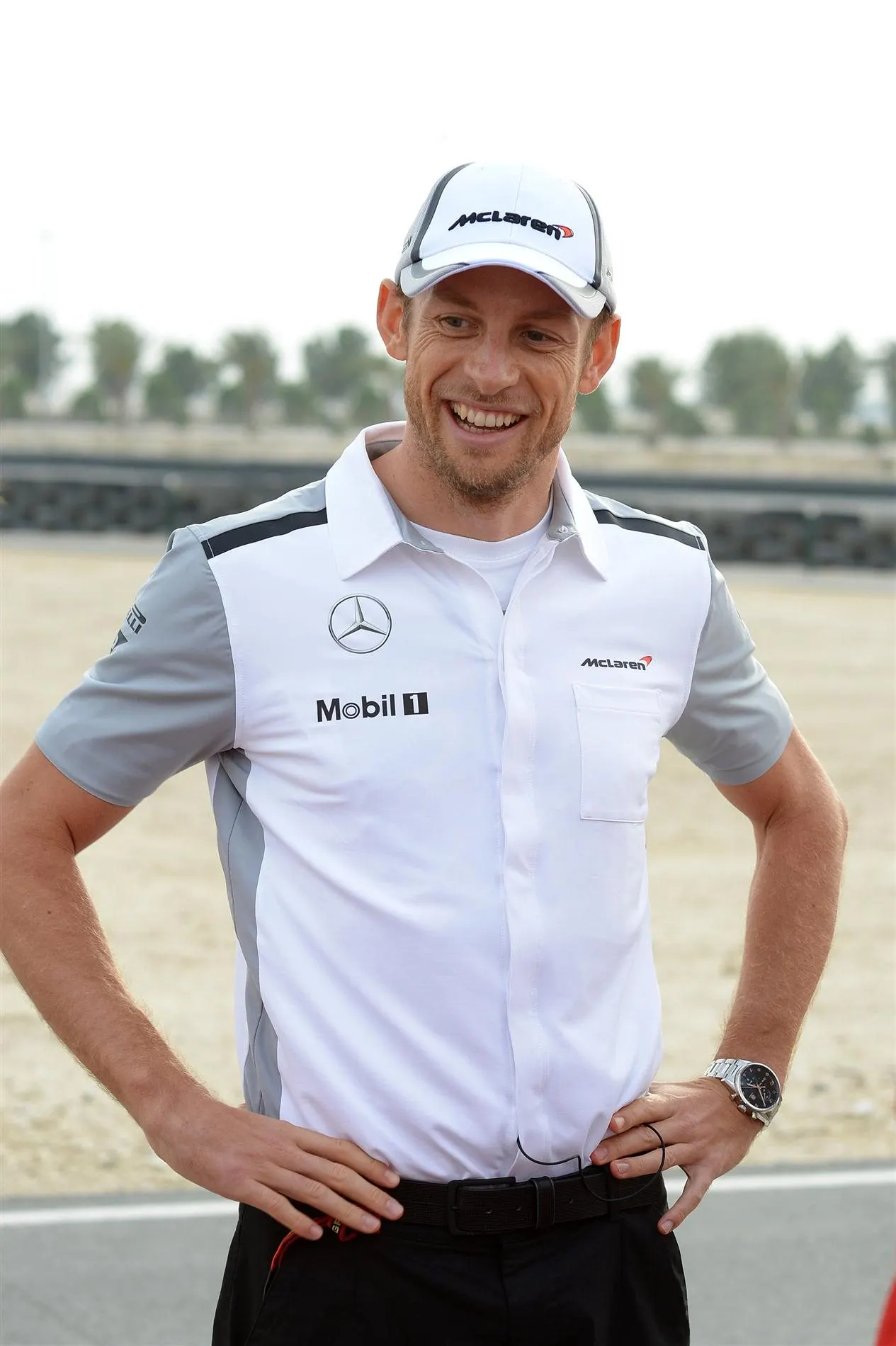 Jenson Button (GBR) McLaren. Formula One World Championship, Rd3, Bahrain Grand Prix, Preparations, Bahrain International Circuit, Sakhir, Bahrain, Thursday, 3 April 2014