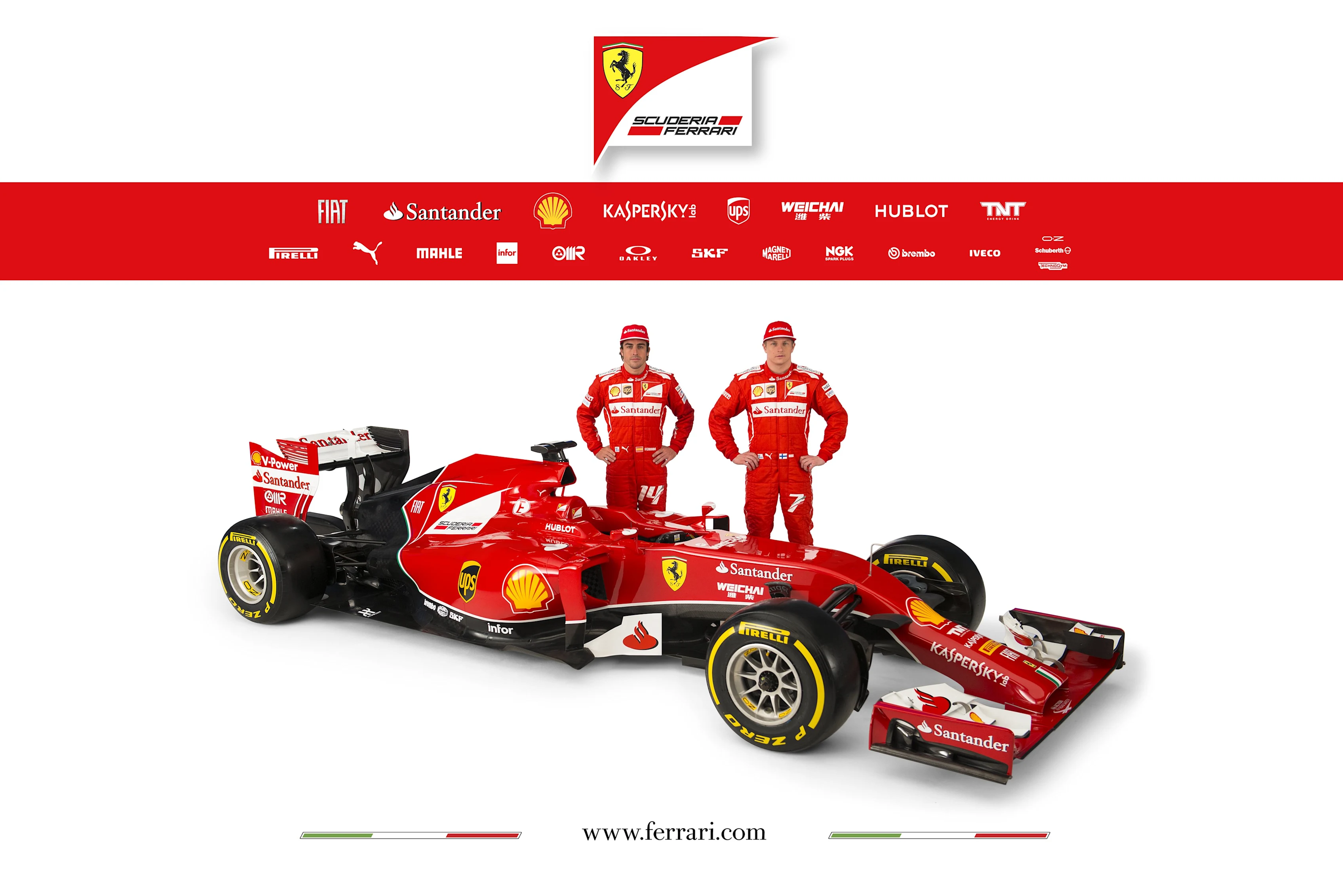 Fernando Alonso and Kimi Raikkonen with the Ferrari F14 T. © Ferrari