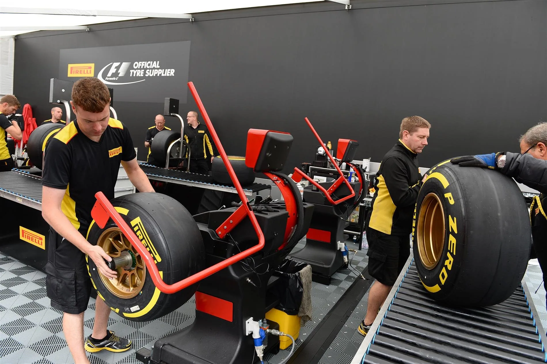 Pirelli preparation area. Formula One World Championship, Rd12, Belgian Grand Prix, Preparations, Spa-Francorchamps, Belgium, Thursday, 21 August 2014