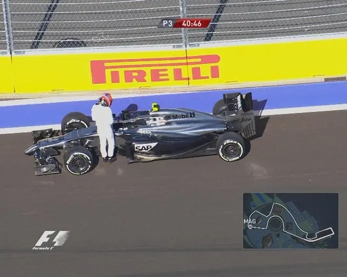 McLaren's Kevin Magnussen brings out the red flags after rolling to a halt between Turns 4 and 5 © FOWC Ltd