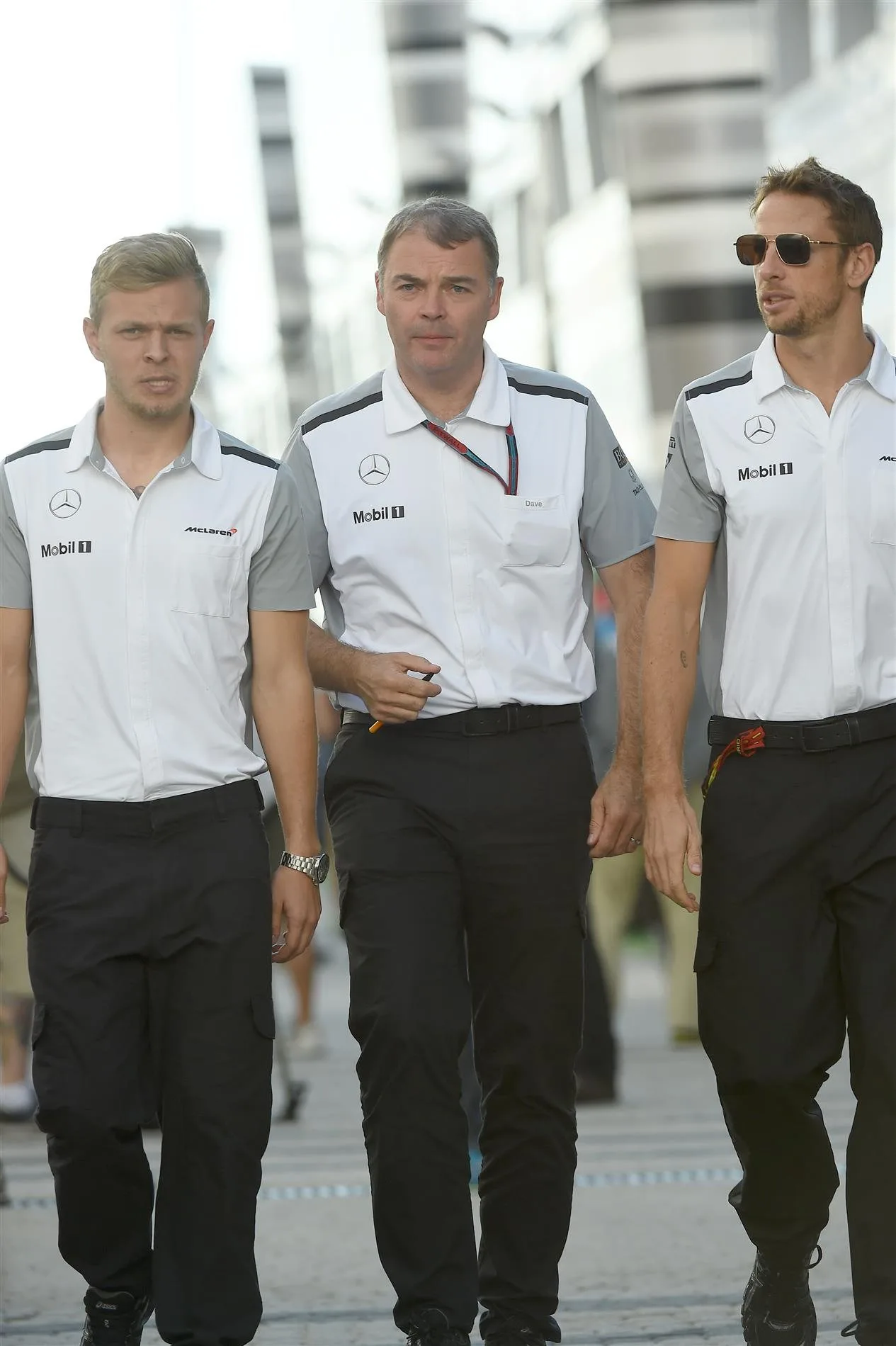 (L to R): Kevin Magnussen (DEN) McLaren, Dave Redding (GBR) McLaren and Jenson Button (GBR) McLaren. Formula One World Championship, Rd16, Russian Grand Prix, Practice, Sochi Autodrom, Sochi, Krasnodar Krai, Russia, Friday, 10 October 2014