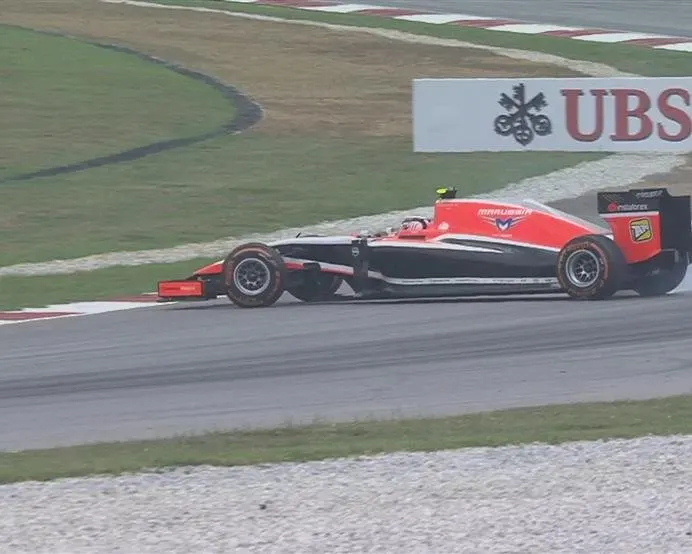 Max Chilton spins his Marussia after five minutes of second practice. © FOWC Ltd.