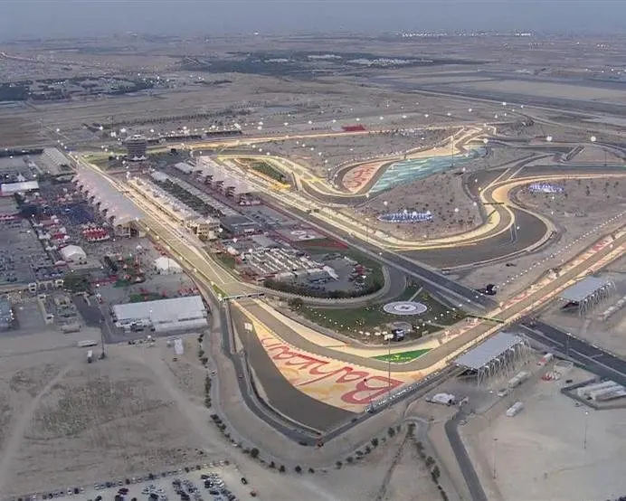 Afternoon turns to evening and the floodlights are on around the Sakhir circuit minutes before the start of practice two. © FOWC Ltd