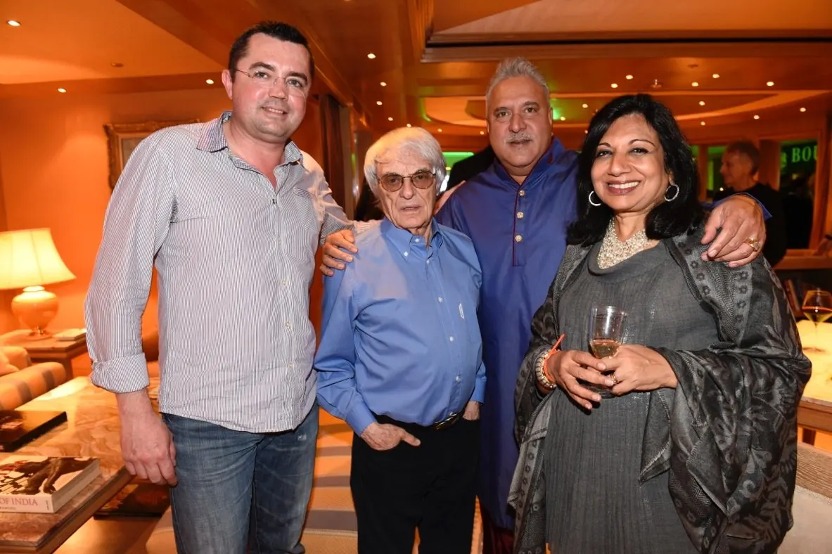 Party guests including (left to right) Eric Boullier, Bernie Ecclestone and Vijay Mallya. Indian Empress yacht party, Monaco. May 22, 2014. © API people-image