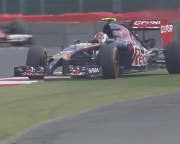 Danii Kvyat has a huge moment in his Toro Rosso, at the same point where Williams' Felipe Massa crashed in Practice One. © FOWC Ltd