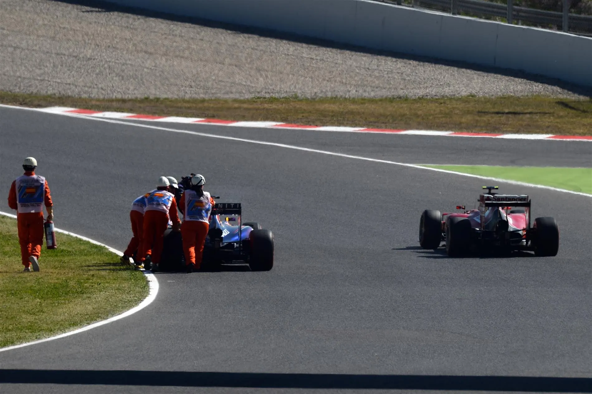 Sebastian Vettel (GER) Red Bull Racing RB10 stops on track. Formula One World Championship, Rd5, Spanish Grand Prix, Practice, Barcelona, Spain, Friday, 9 May 2014