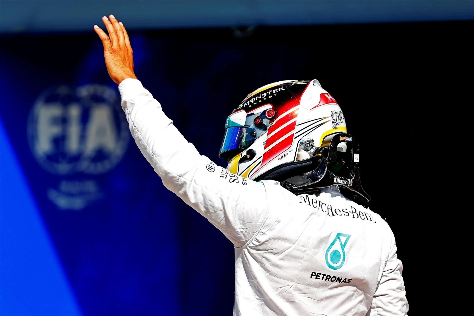 Pole position sitter Lewis Hamilton (GBR) Mercedes AMG F1 celebrates in parc ferme. Formula One World Championship, Rd13, Italian Grand Prix, Monza, Italy, Qualifying, Saturday, 6 September 2014