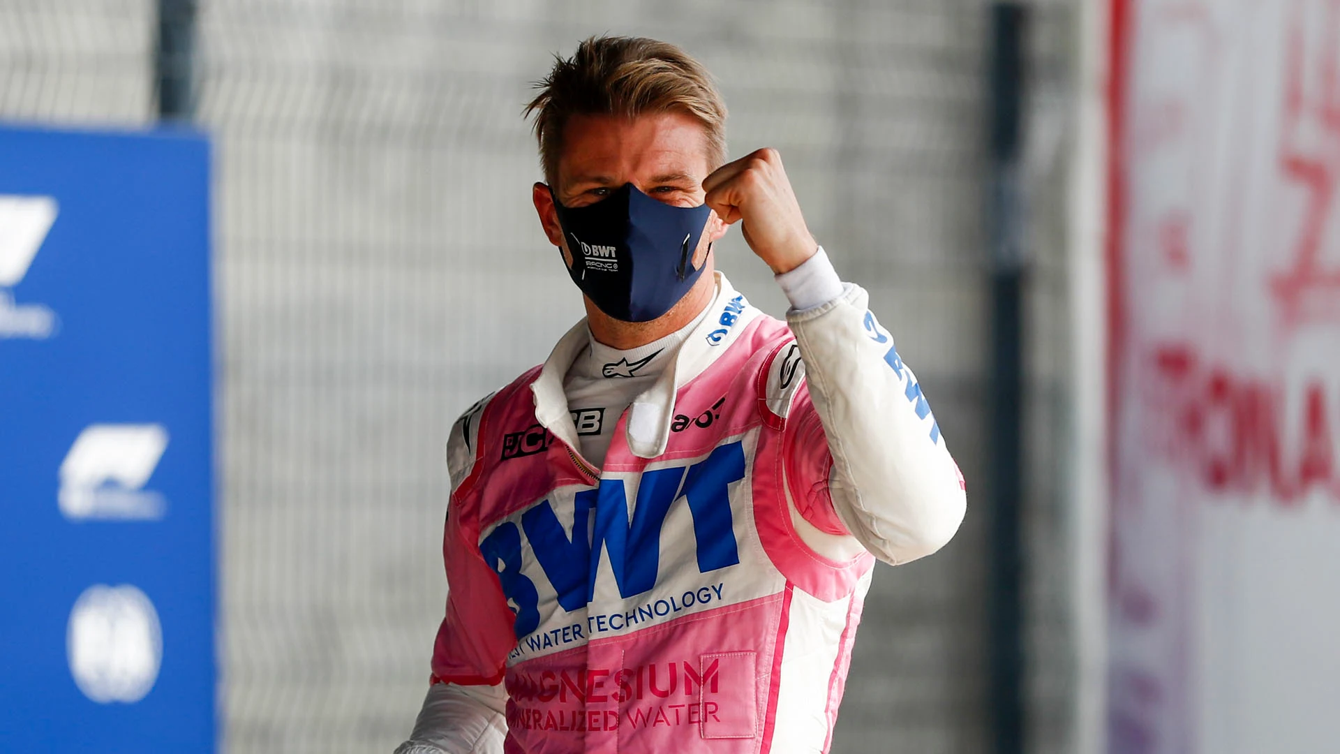 Nico Hulkenberg, Racing Point celebrates in Parc Ferme