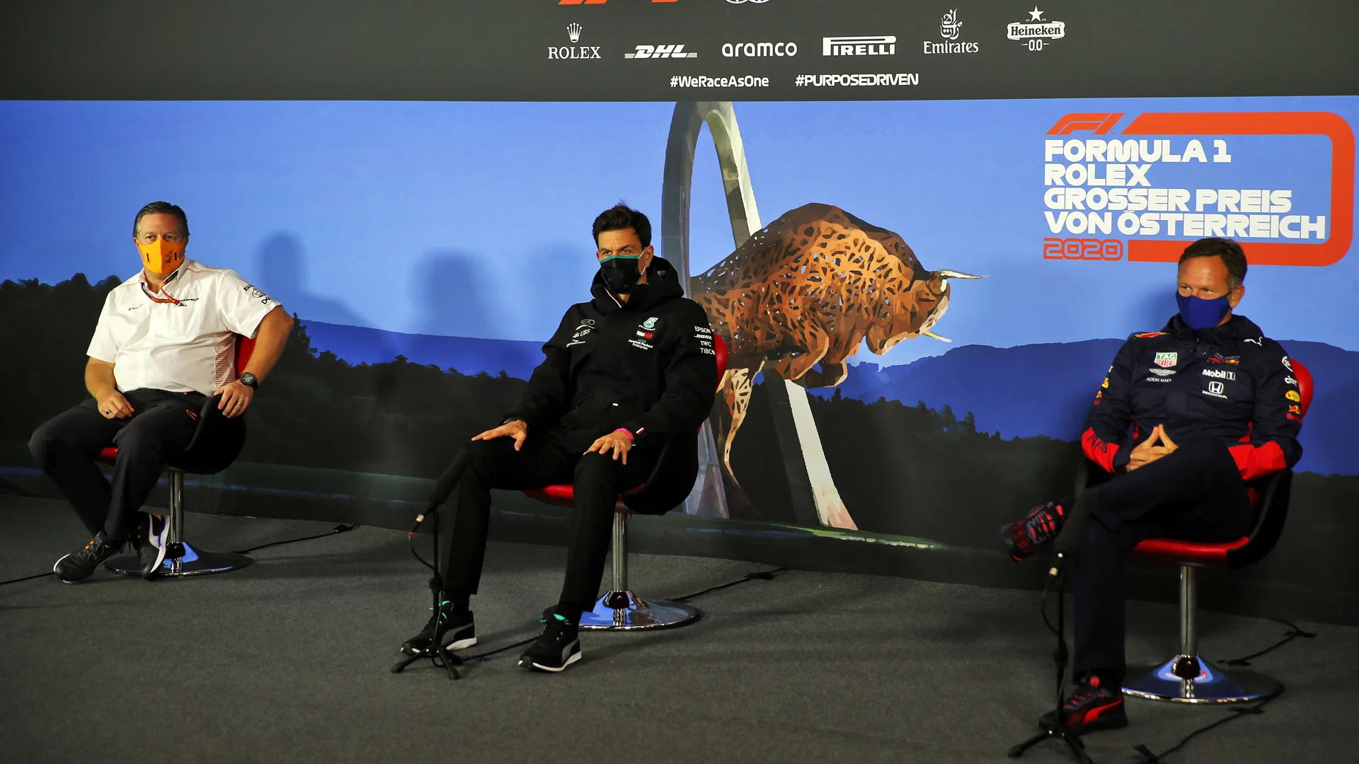 The FIA Press Conference (L to R): Zak Brown (USA) McLaren Executive Director; Toto Wolff (GER)