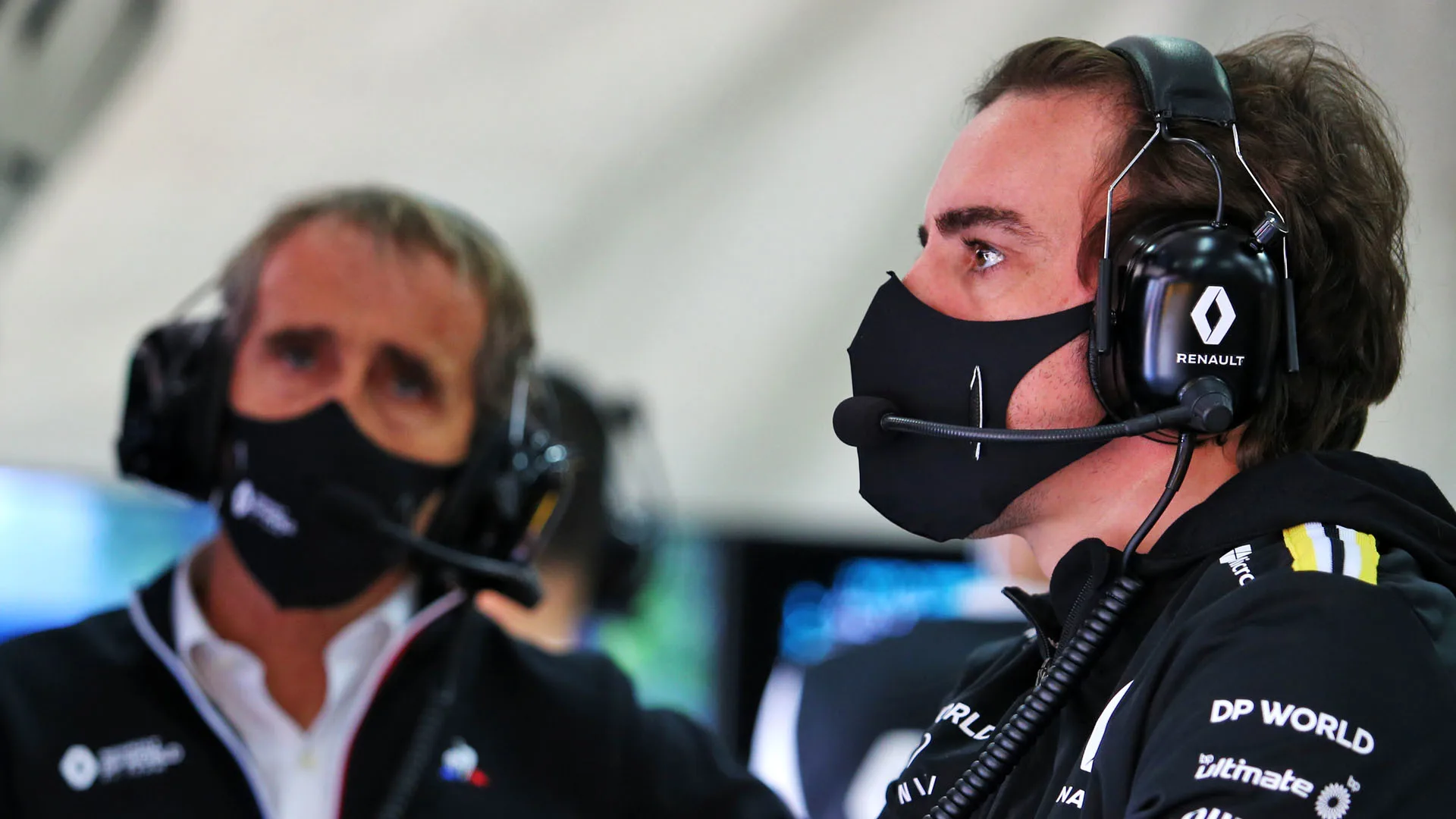 Fernando Alonso (ESP) Renault F1 Team and Alain Prost (FRA) Renault F1 Team Non-Executive