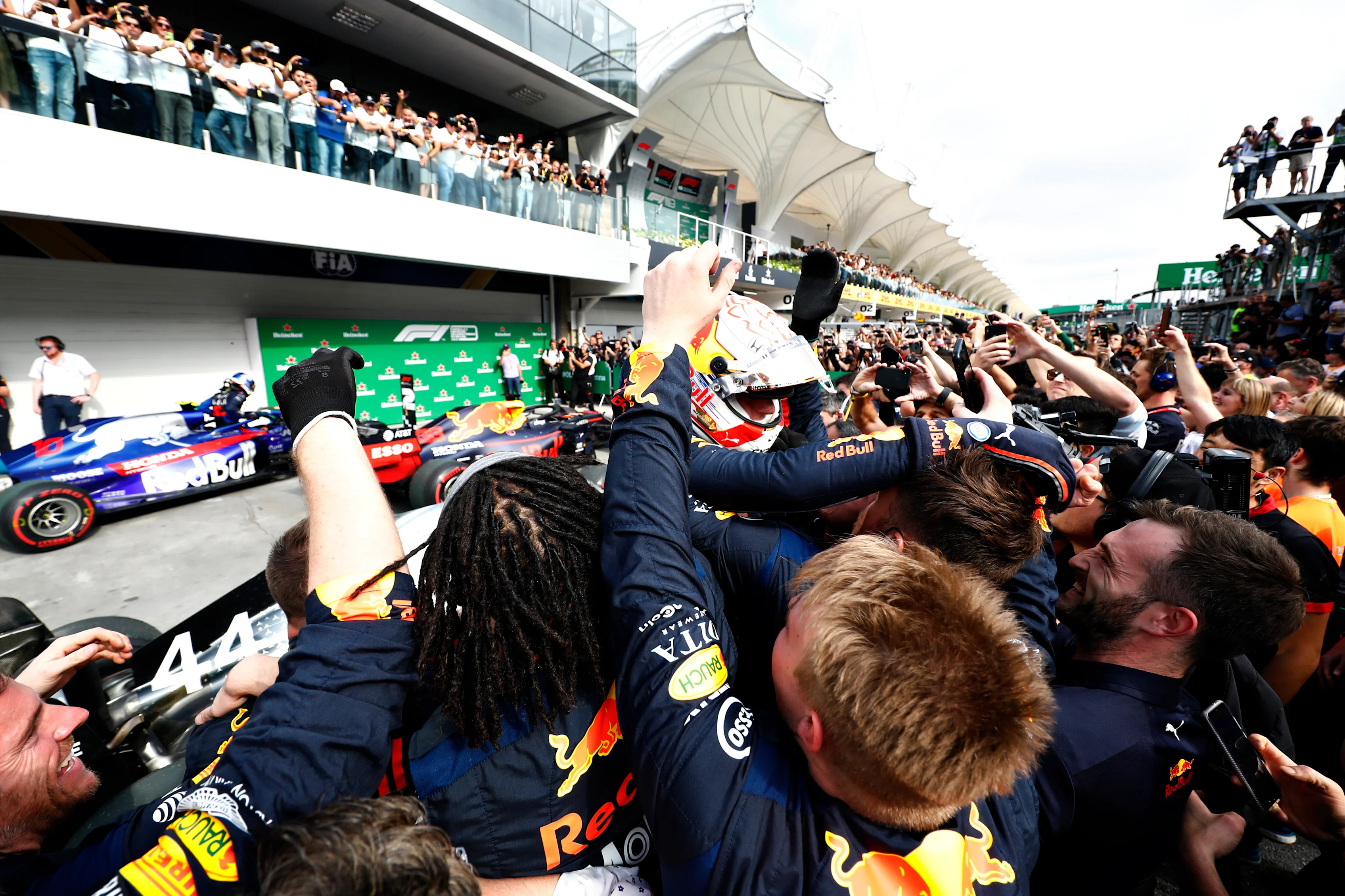 SAO PAULO, BRAZIL - NOVEMBER 17: Race winner Max Verstappen of Netherlands and Red Bull Racing