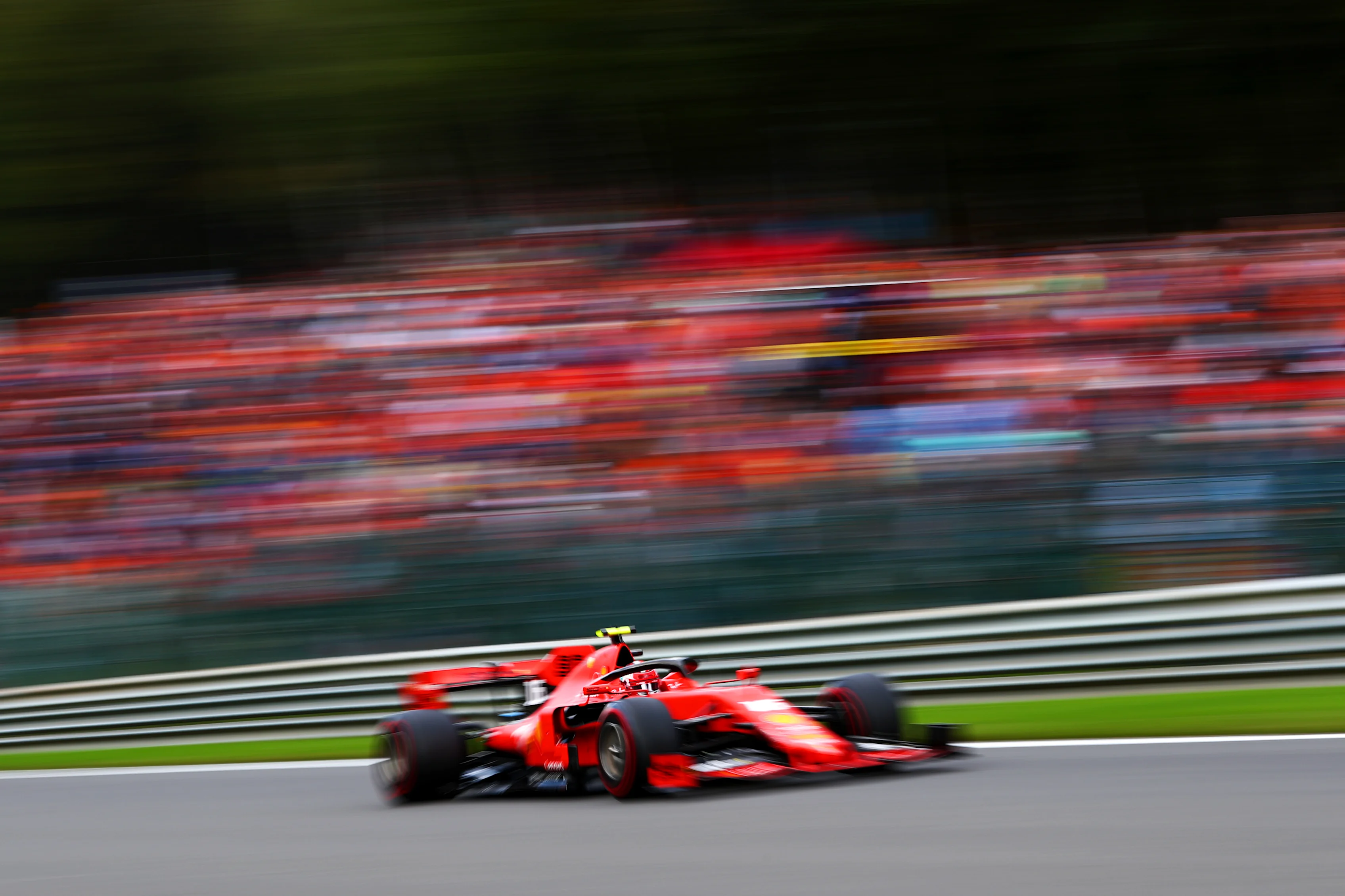 SPA, BELGIUM - SEPTEMBER 01: Charles Leclerc of Monaco driving the (16) Scuderia Ferrari SF90 on