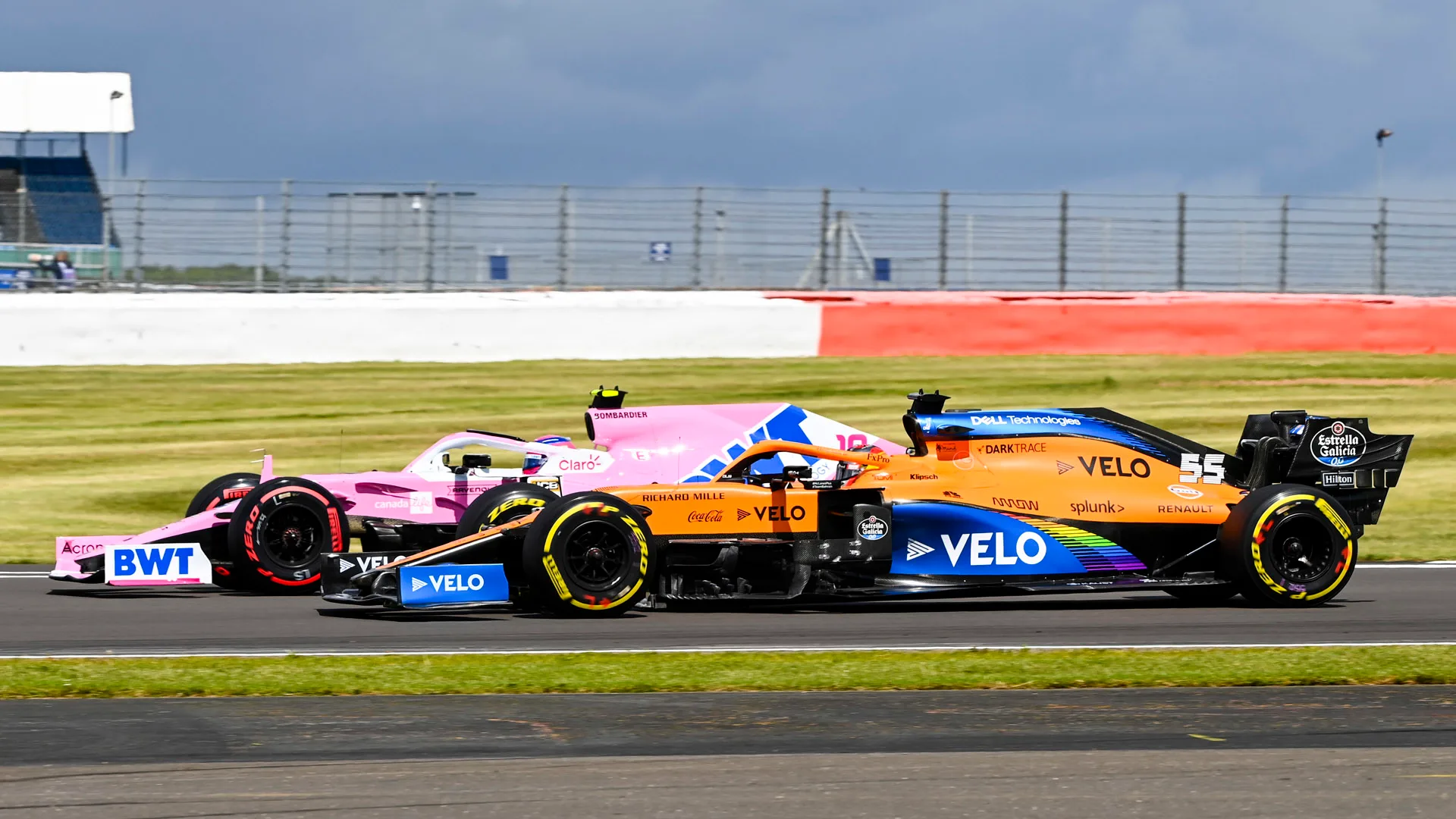 Lance Stroll, Racing Point RP20, leads Carlos Sainz, McLaren