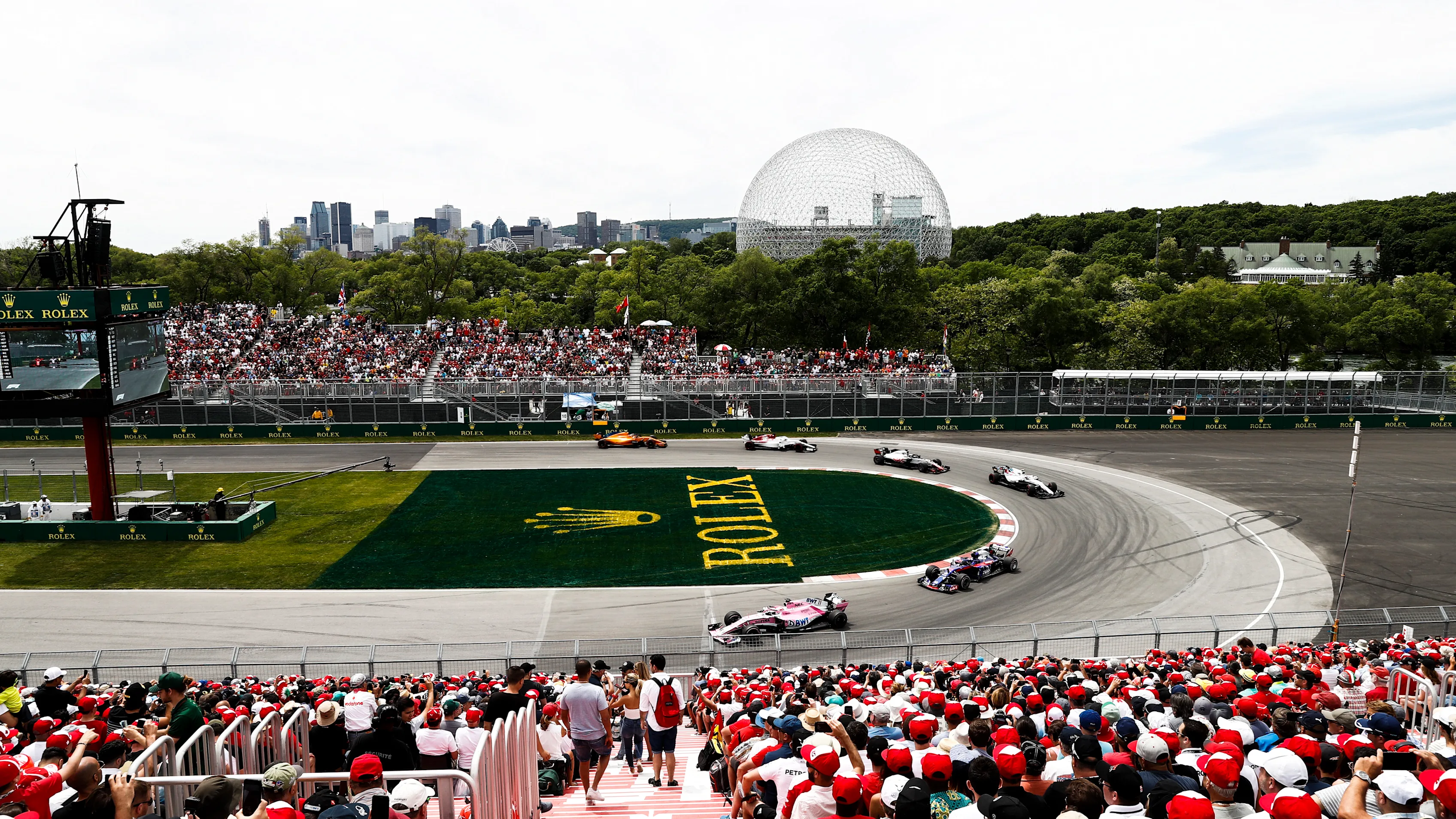 CIRCUIT GILLES-VILLENEUVE, CANADA - JUNE 10: Sergio Perez, Force India VJM11 Mercedes, leads Pierre