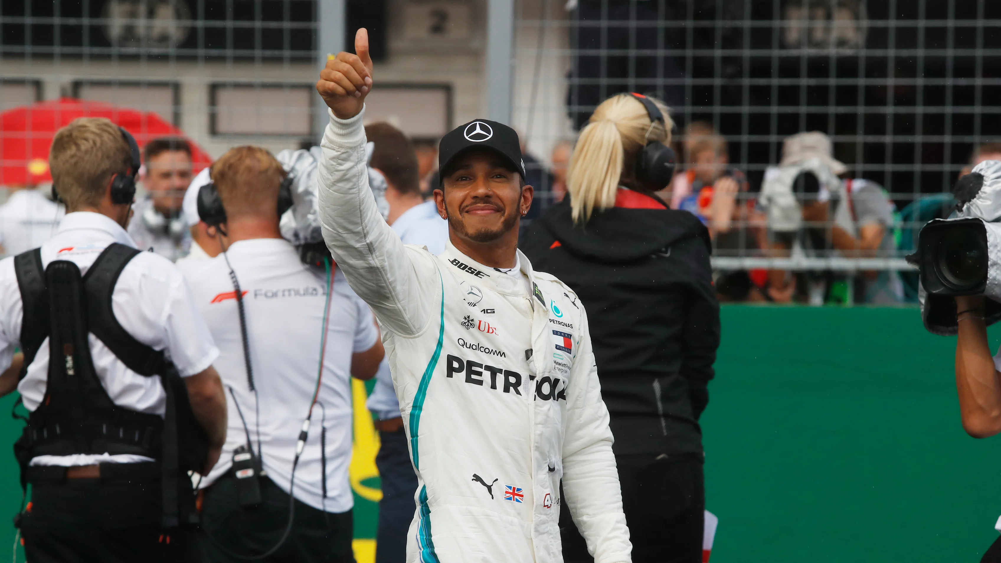 HUNGARORING, HUNGARY - JULY 28: Lewis Hamilton (GBR) Mercedes-AMG F1 celebrates in parc ferme