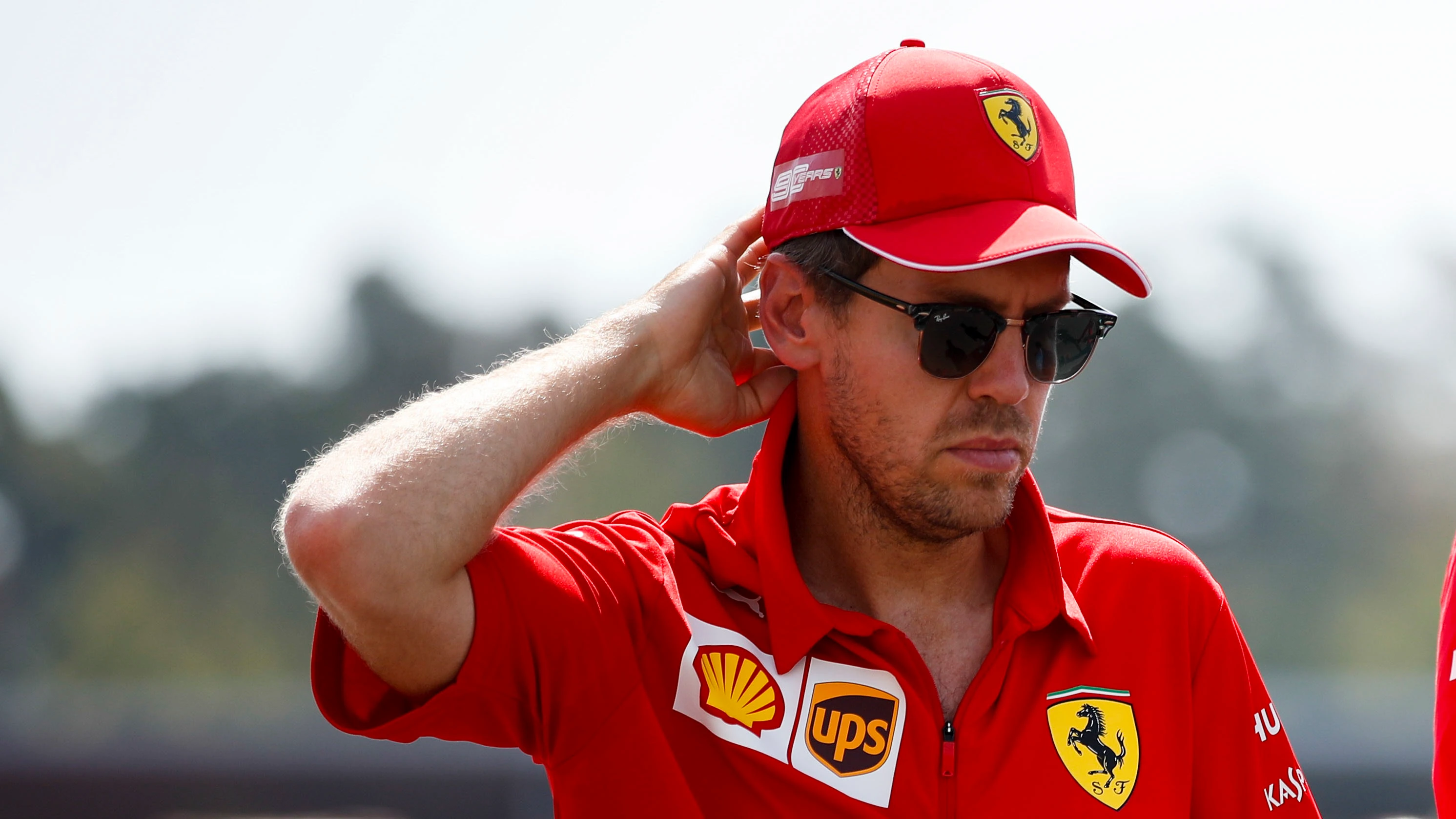 HOCKENHEIMRING, GERMANY - JULY 25: Sebastian Vettel, Ferrari walks the track with his mechanics